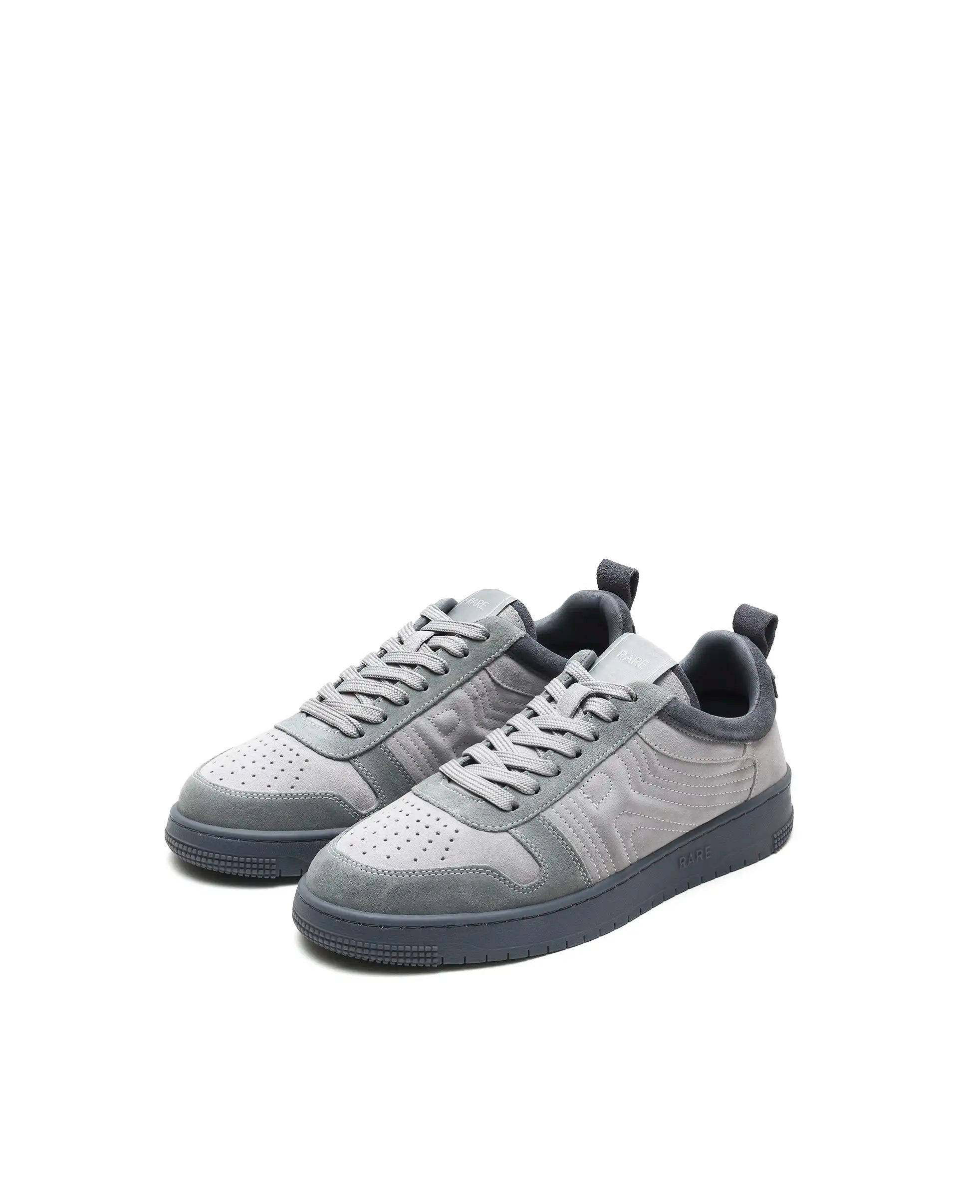 Rarez Men's Banes Light Grey Genuine Suede Leather Low-Top Lace Up Sneaker Shoes