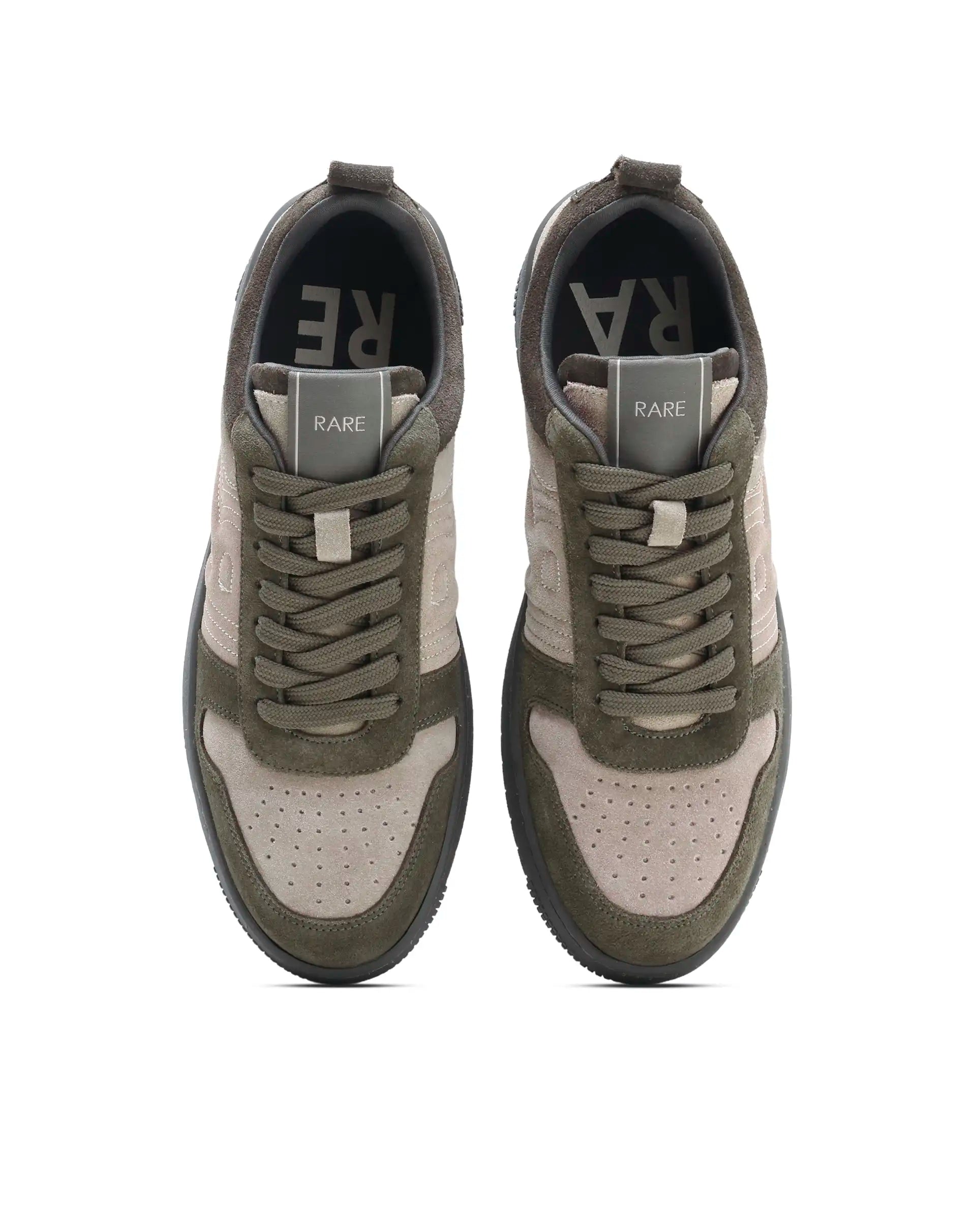 Rarez Men's Banes Primary Olive Genuine Suede Leather Low-Top Lace Up Sneaker Shoes