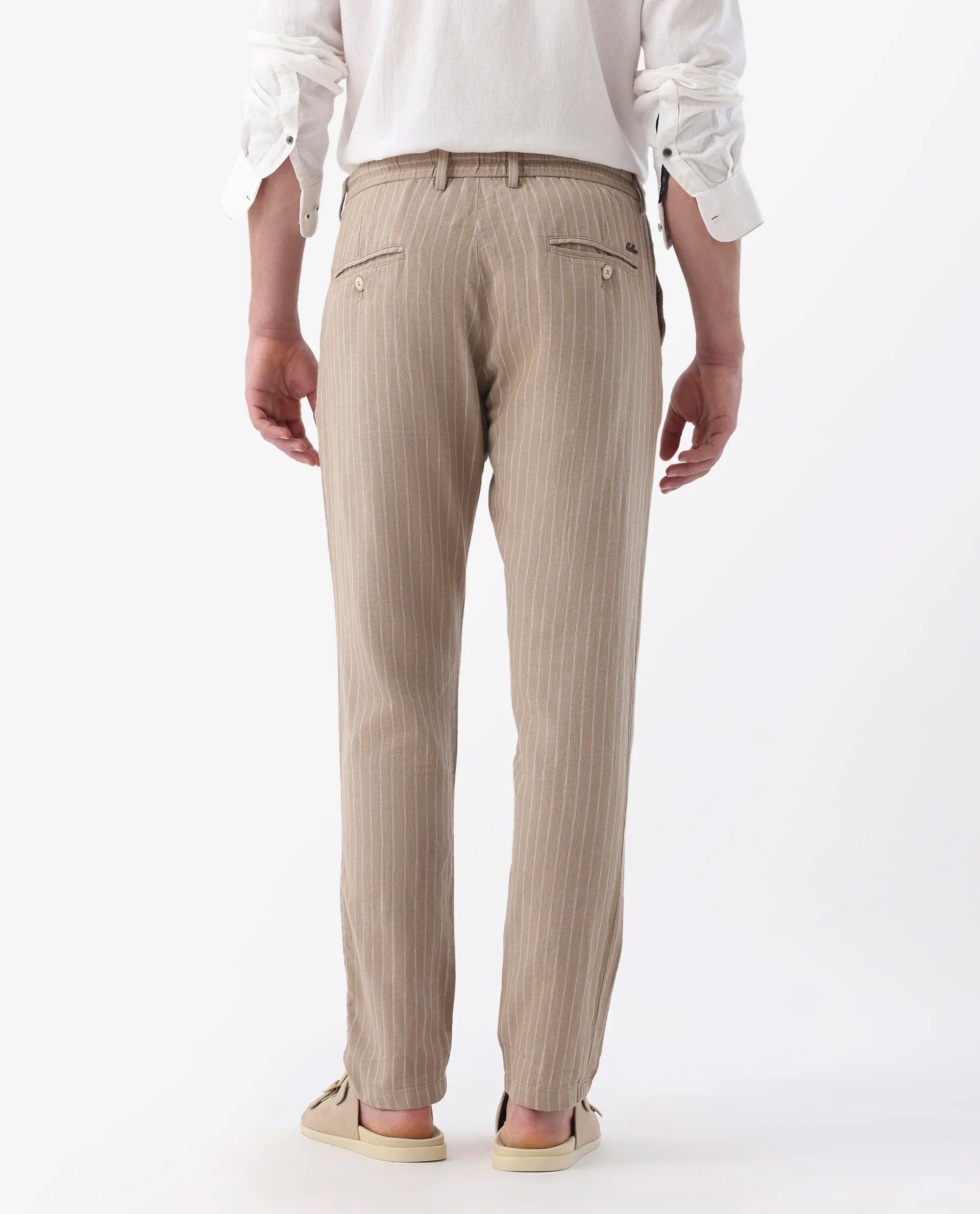 Rare Rabbit Men's Banet- Beige Linen Blend Plain Regular Fit Trouser