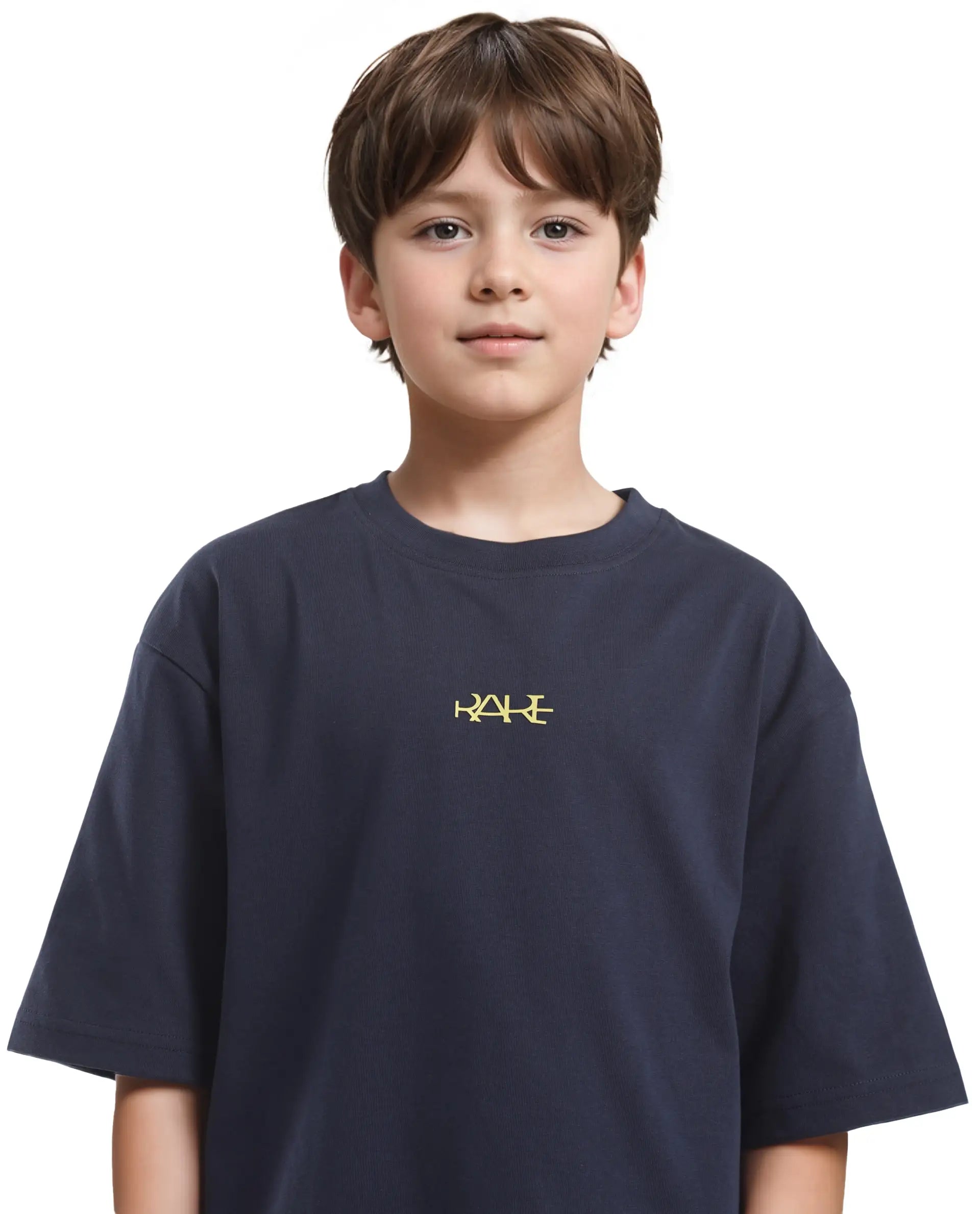 Rare Ones Kids Bany Navy Cotton Half Sleeves Crew Neck Oversized Fit Graphic Back Print T-Shirt