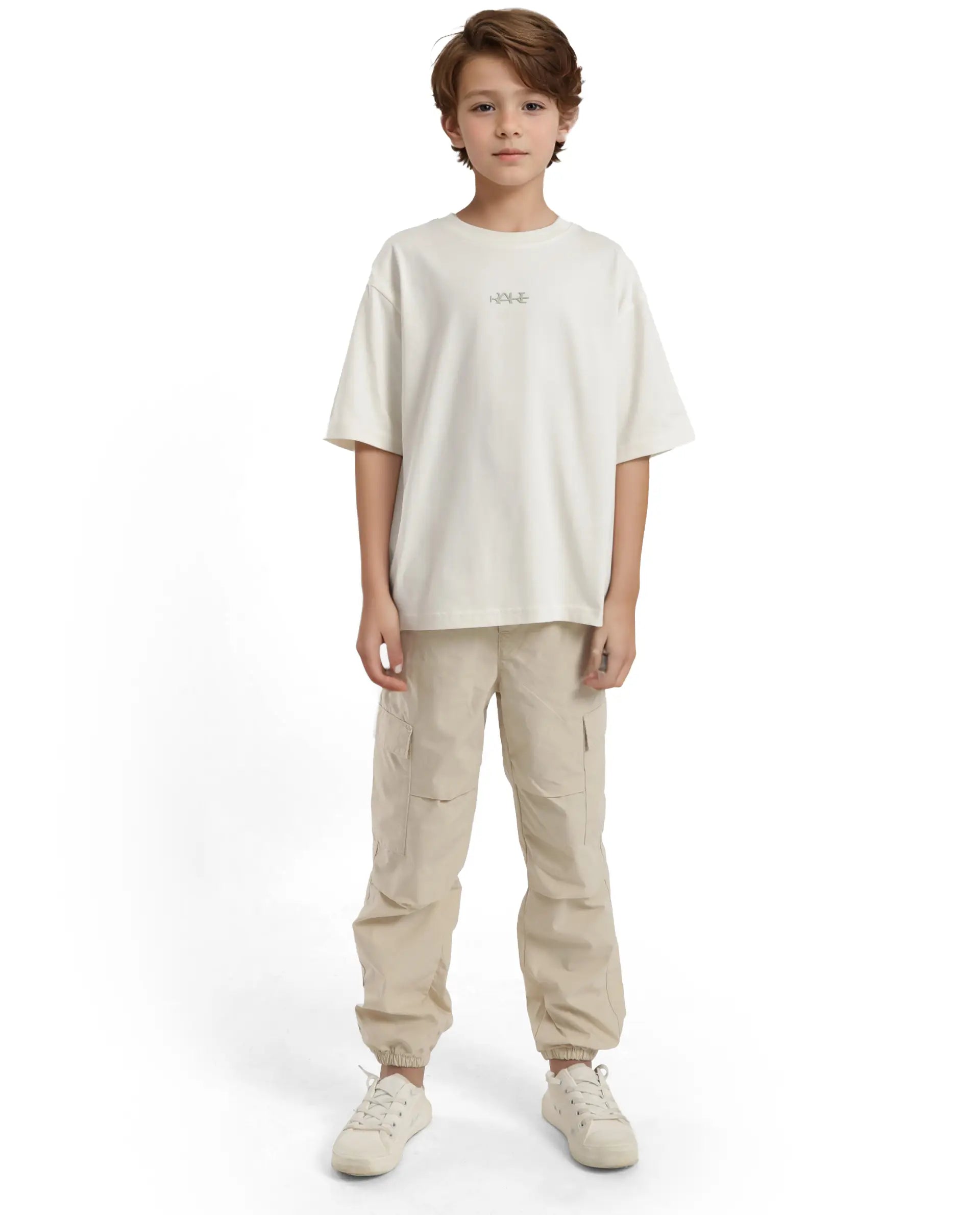 Rare Ones Kids Bany Off White Cotton Half Sleeves Crew Neck Oversized Fit Graphic Back Print T-Shirt