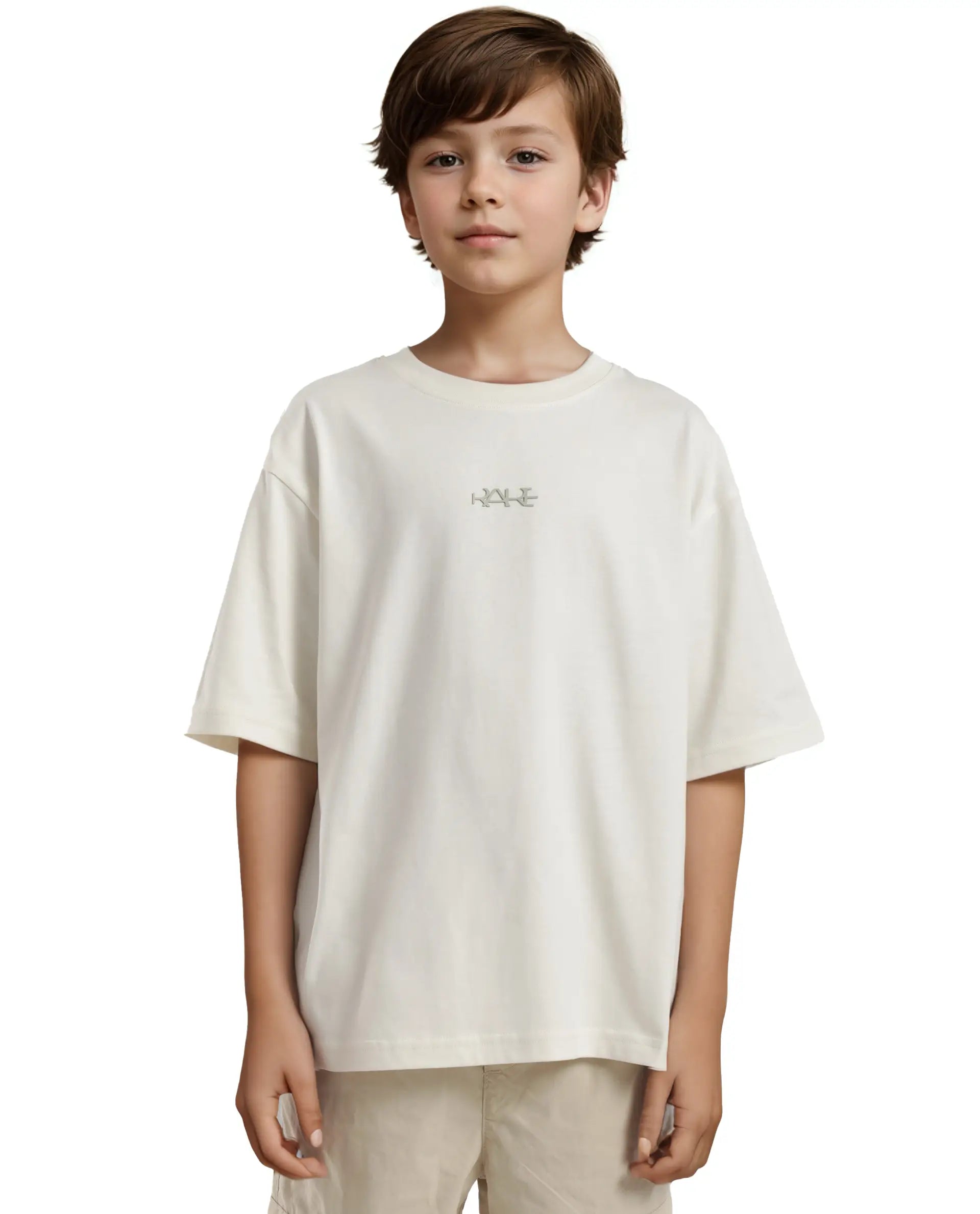 Rare Ones Kids Bany Off White Cotton Half Sleeves Crew Neck Oversized Fit Graphic Back Print T-Shirt