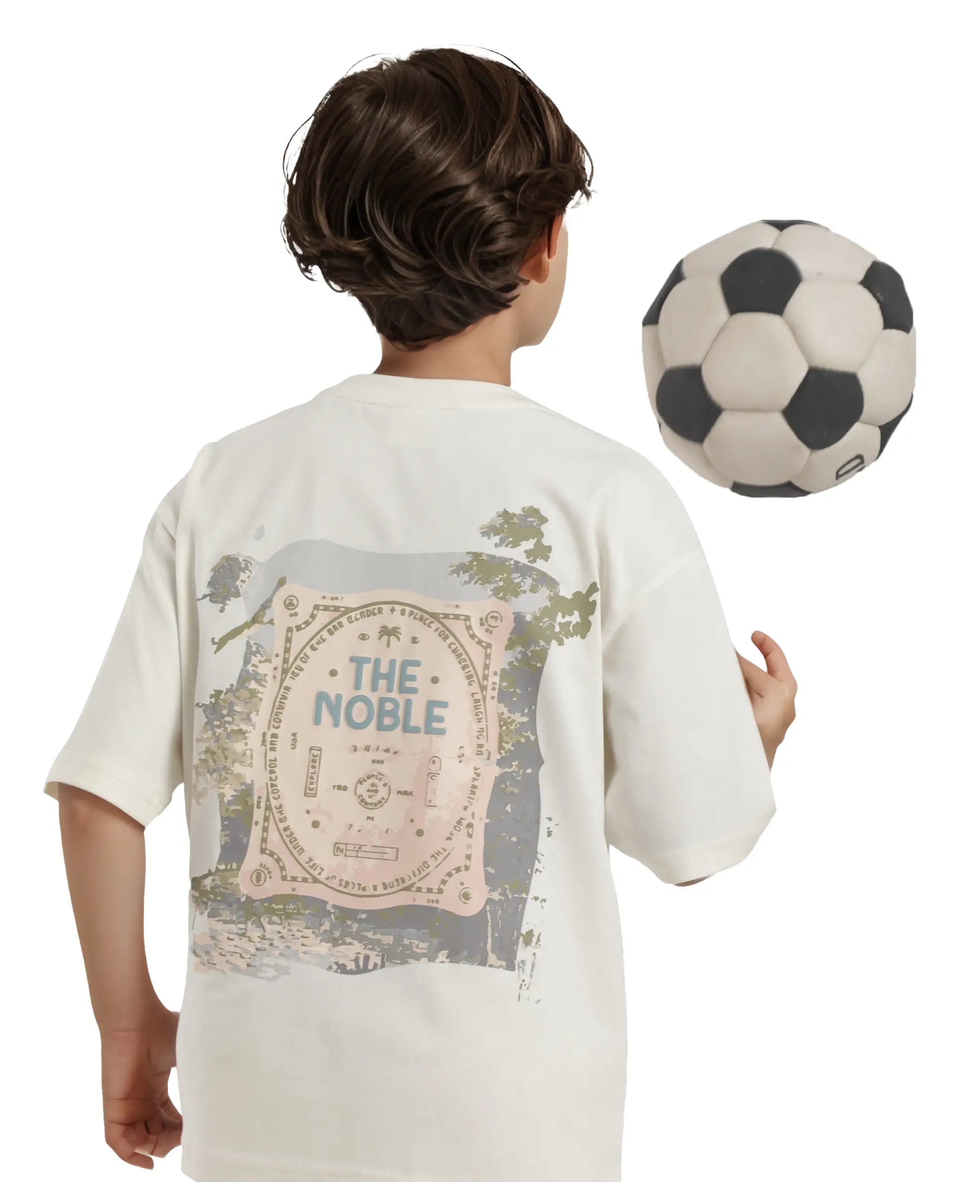 Rare Ones Kids Bany Off White Cotton Half Sleeves Crew Neck Oversized Fit Graphic Back Print T-Shirt