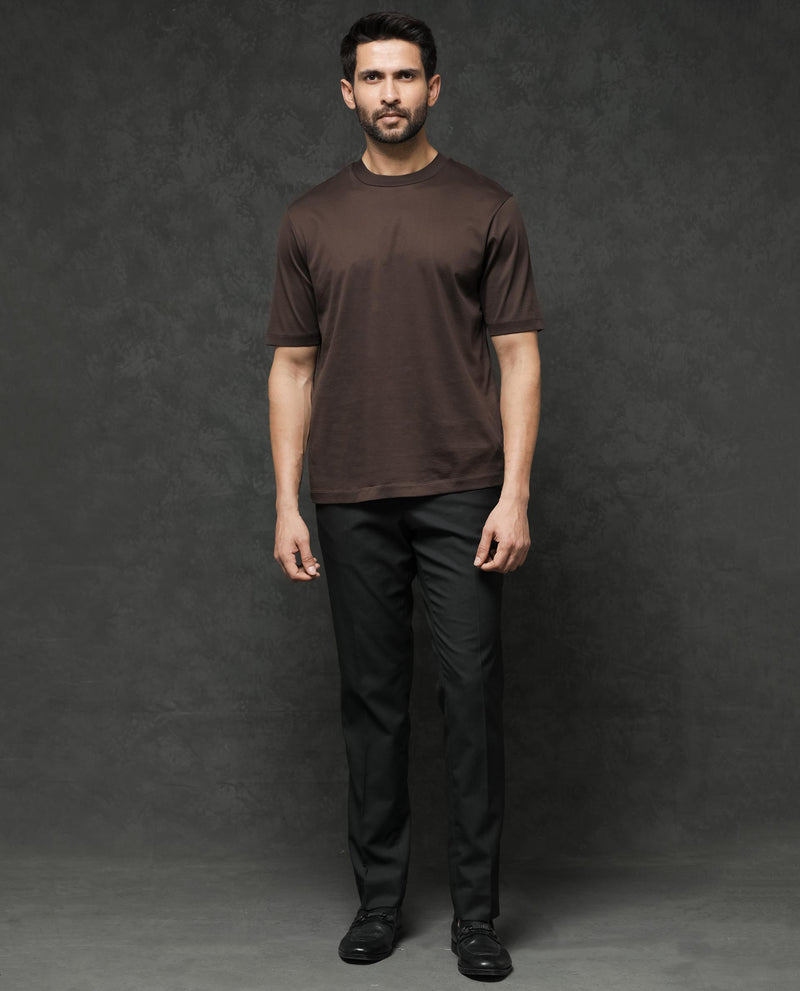 Rare Rabbit Men's Barcelon Dusky Brown Cotton Fabric Half Sleeves Oversized Fit Solid T-Shirt