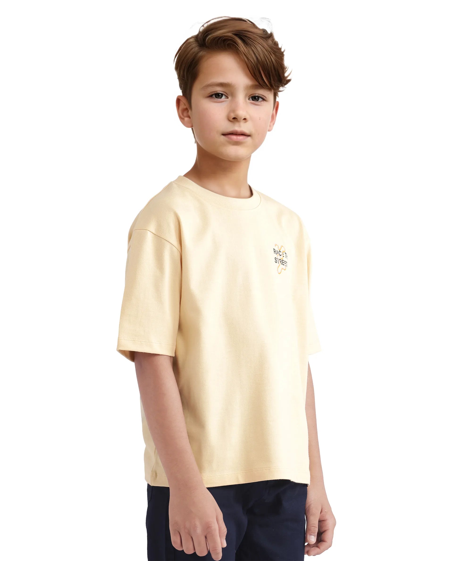 Rare Ones Kids Barcen Light Yellow Cotton Short Sleeve Crew Neck T-Shirt