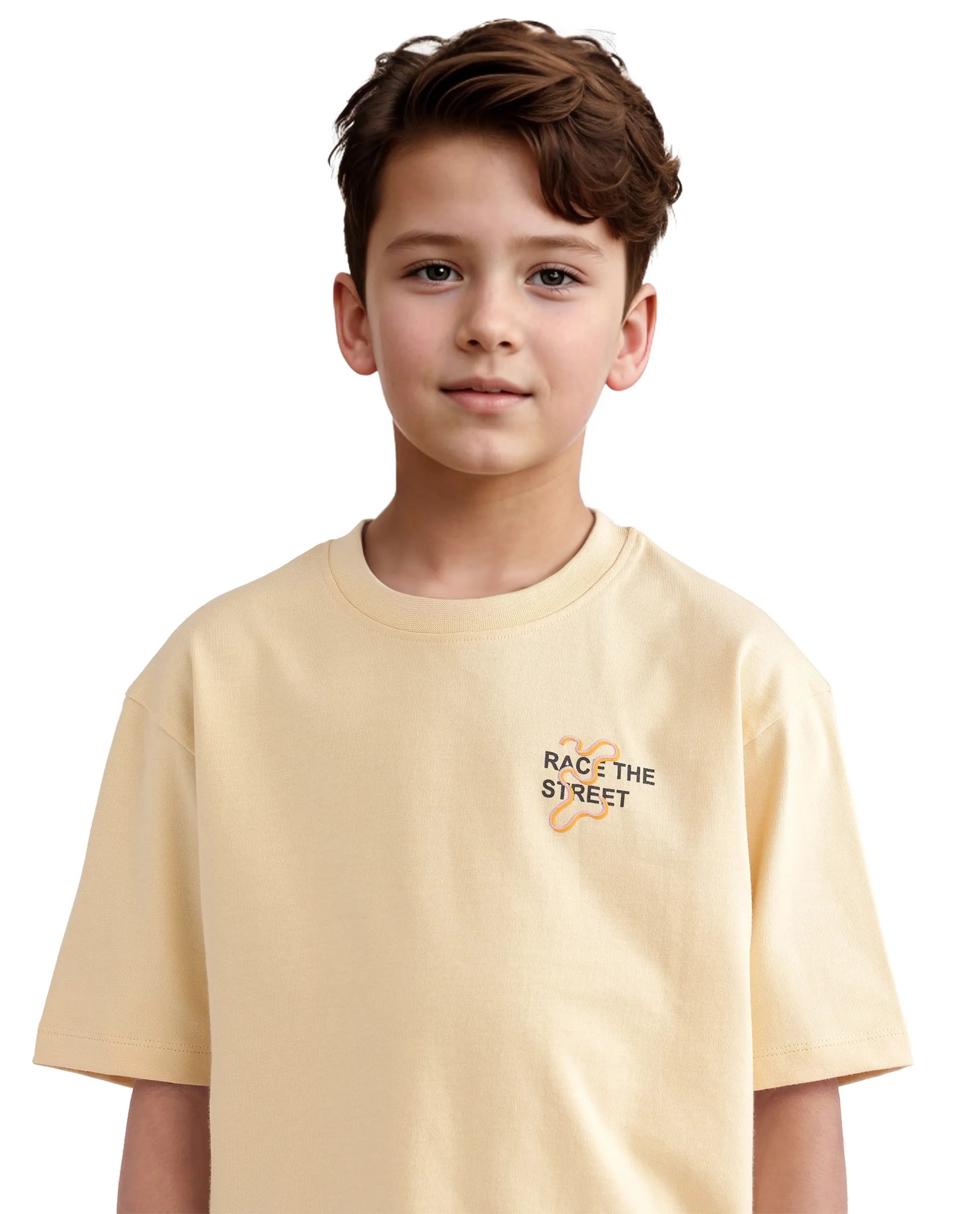 Rare Ones Kids Barcen Light Yellow Cotton Short Sleeve Crew Neck T-Shirt