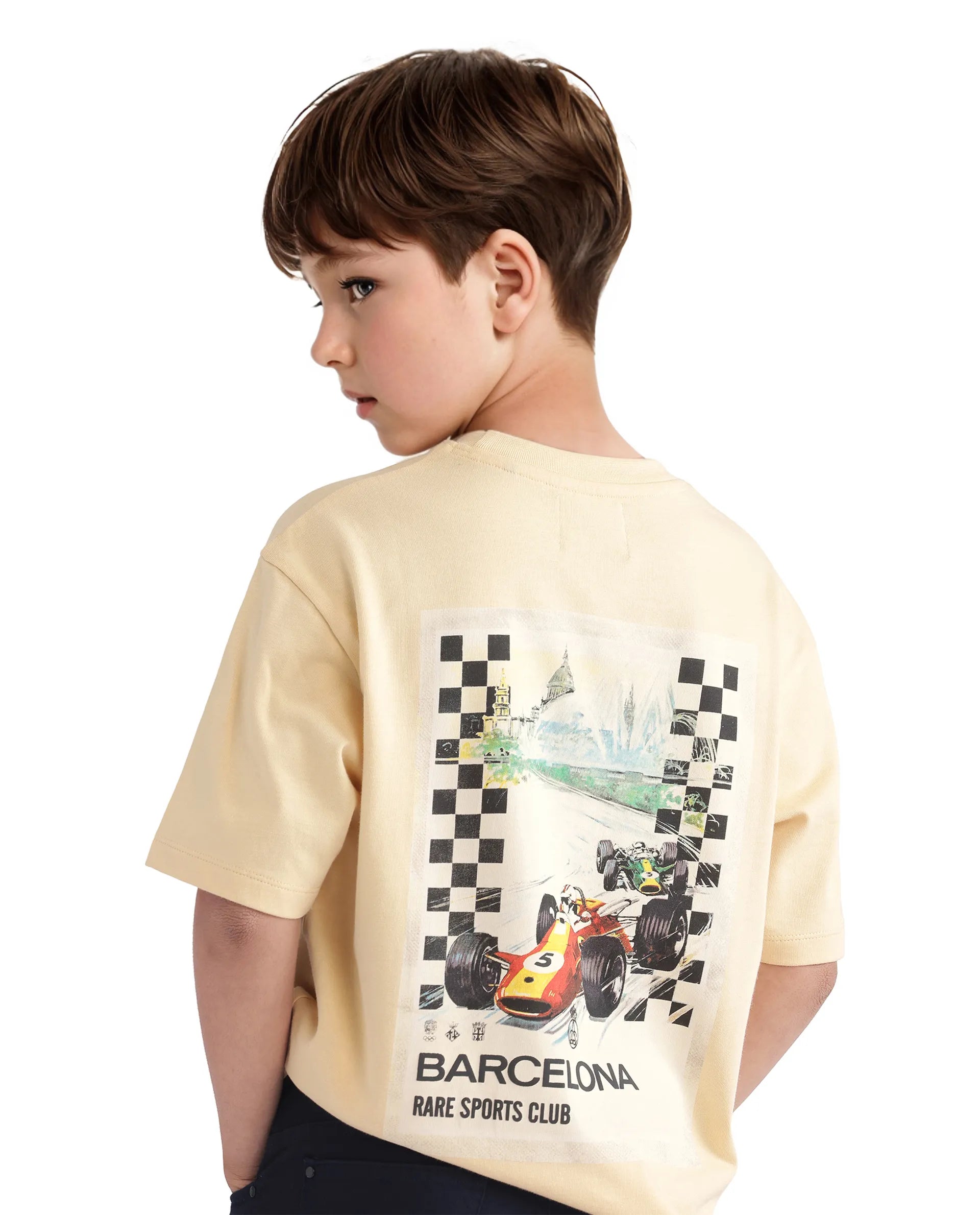 Rare Ones Kids Barcen Light Yellow Cotton Short Sleeve Crew Neck T-Shirt