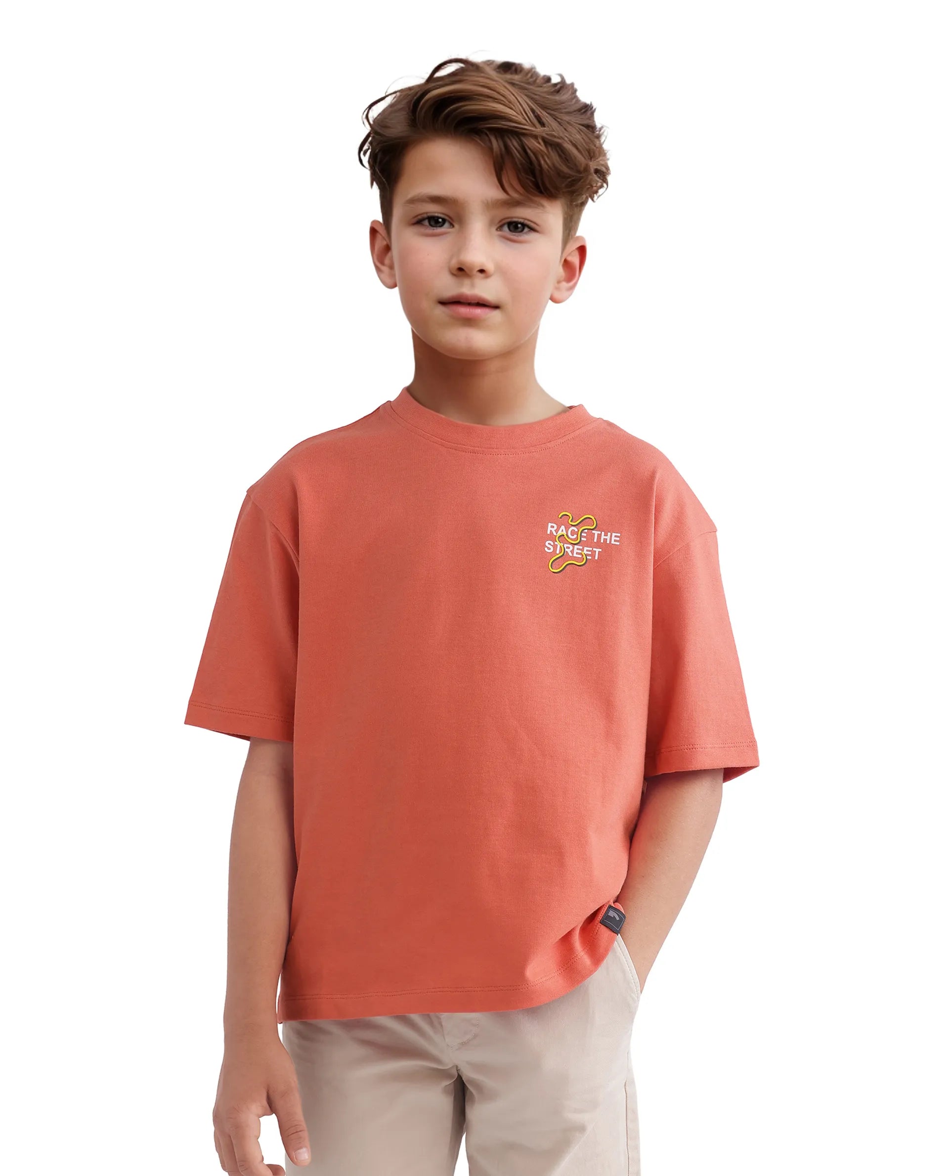 Rare Ones Kids Barcen Light Orange Cotton Short Sleeve Crew Neck T-Shirt