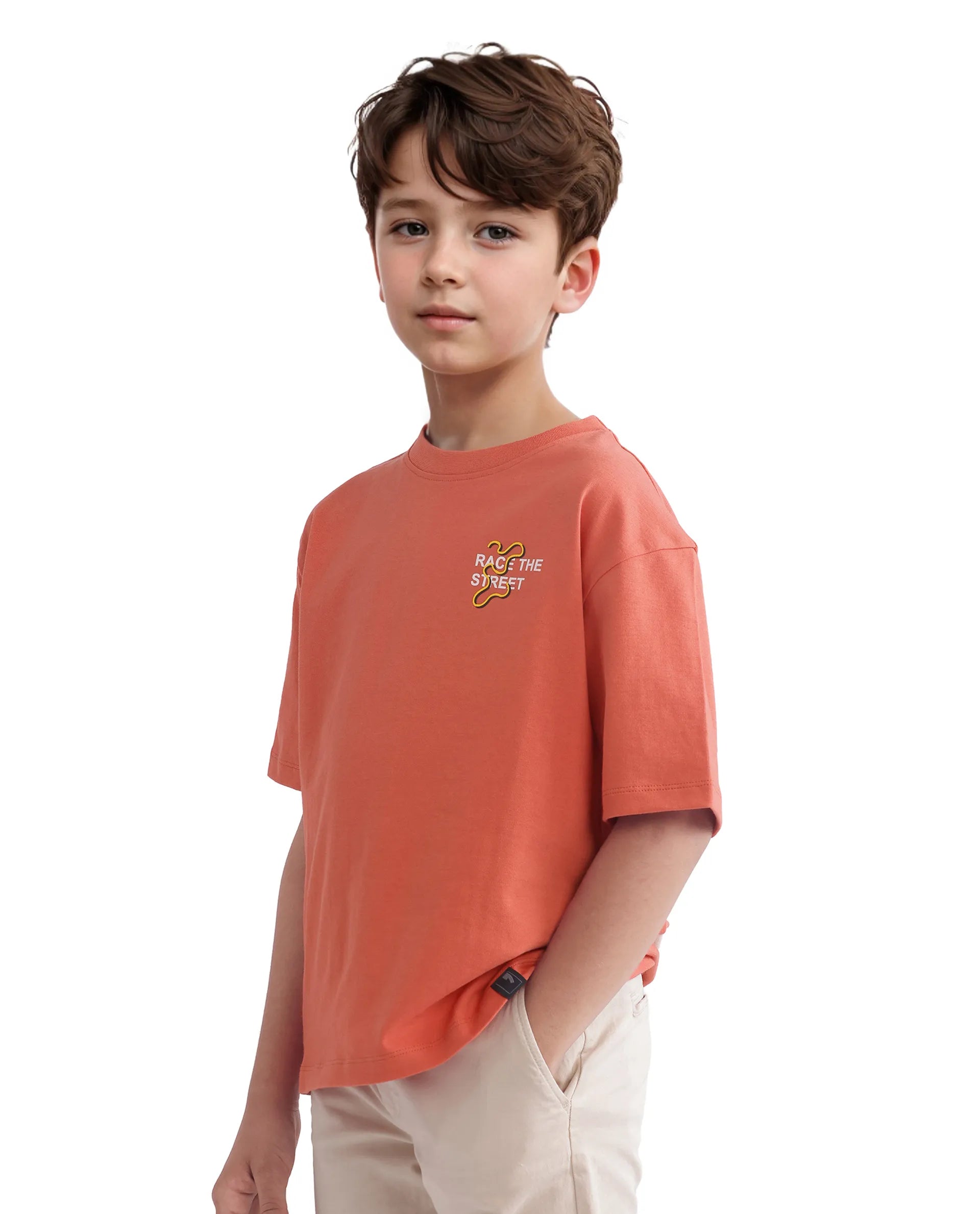 Rare Ones Kids Barcen Light Orange Cotton Short Sleeve Crew Neck T-Shirt