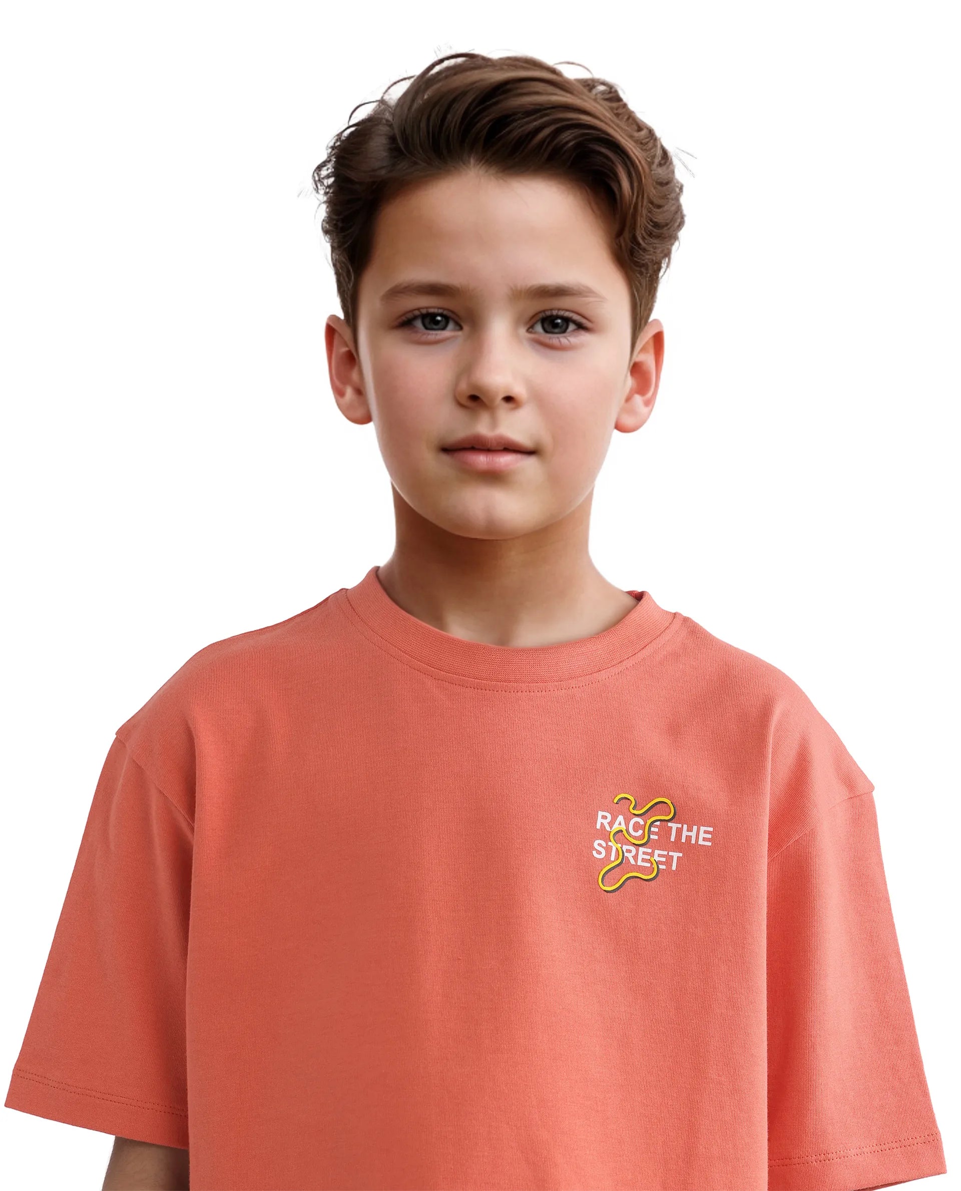 Rare Ones Kids Barcen Light Orange Cotton Short Sleeve Crew Neck T-Shirt