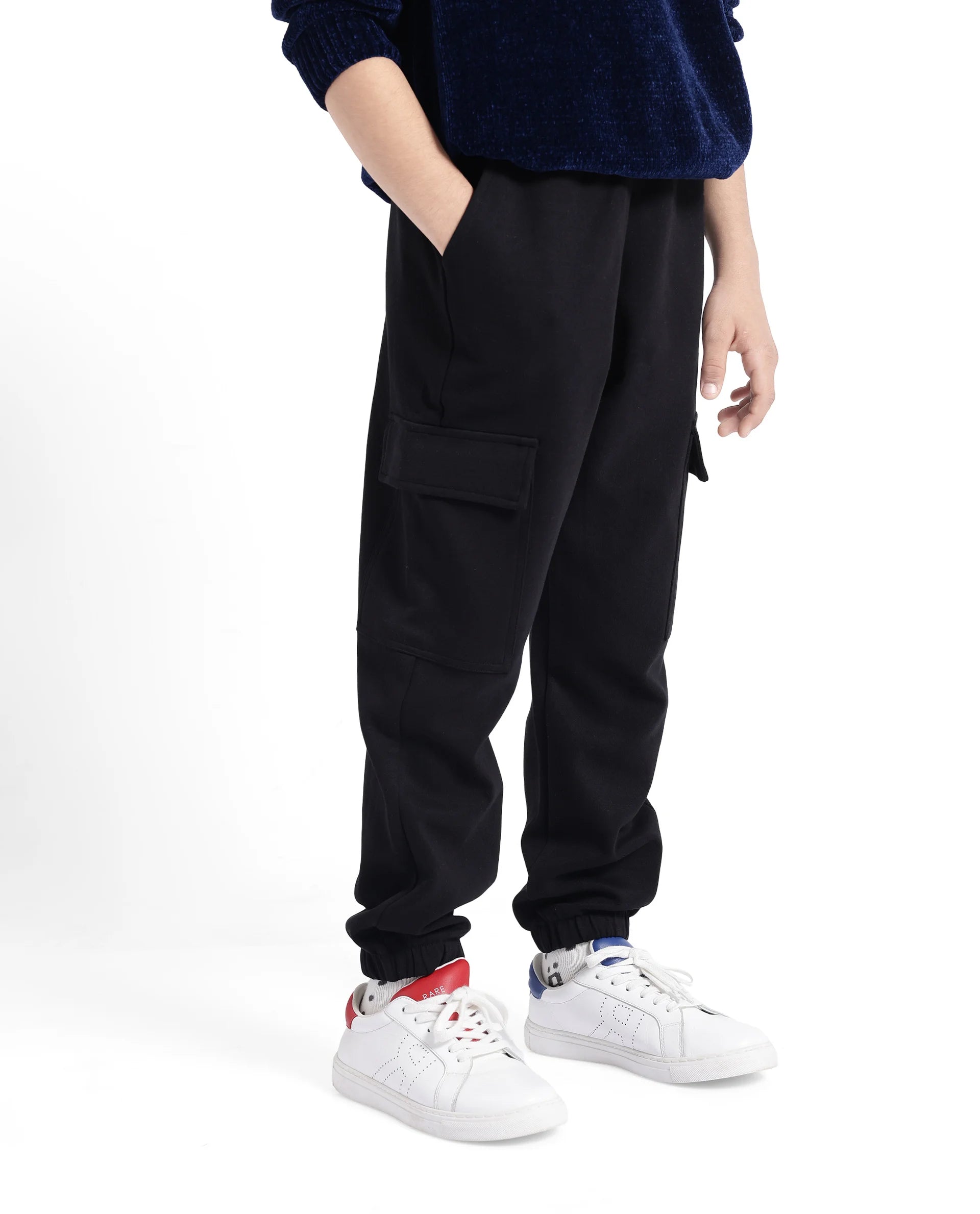 Rare Ones Kids Baro Black Cotton Poly Solid Trackpant