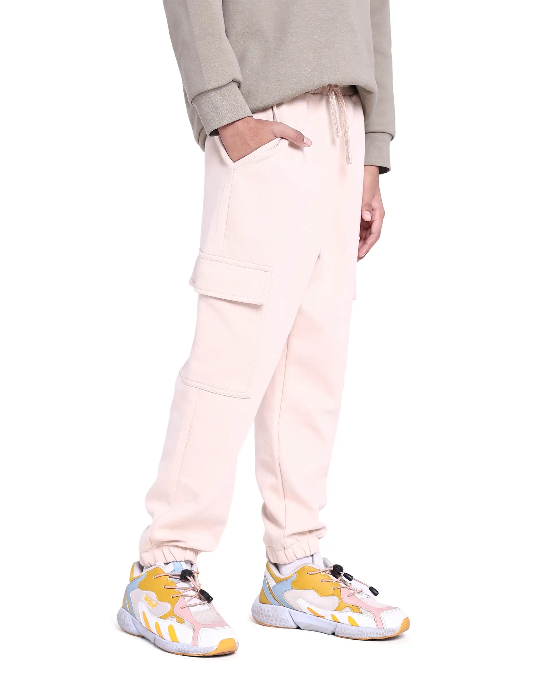 Rare Ones Kids Baro Beige Cotton Poly Solid Trackpant