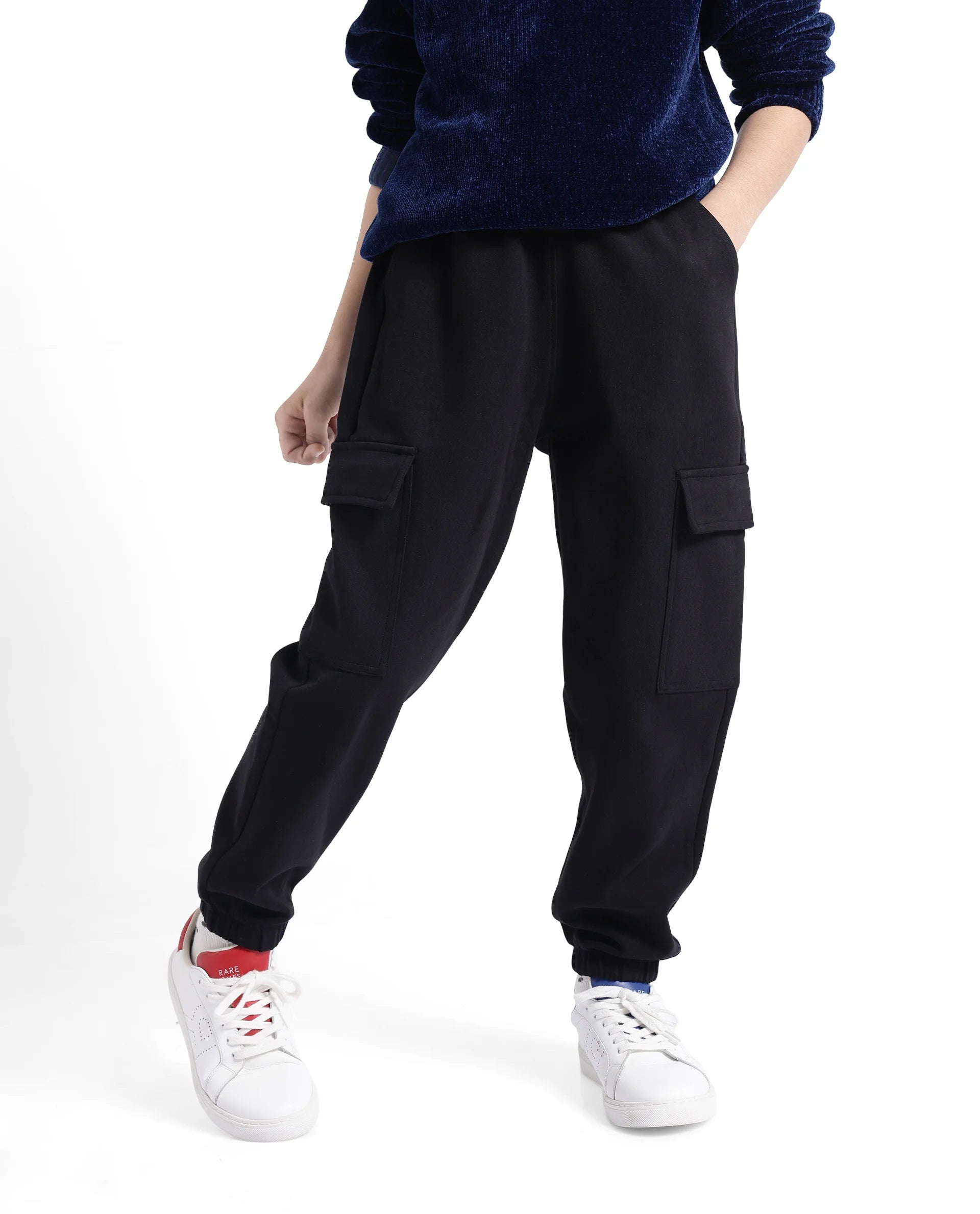 Rare Ones Kids Baro Black Cotton Poly Solid Trackpant