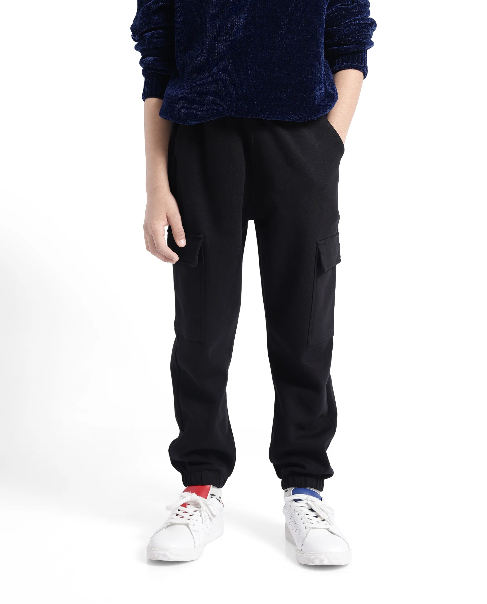 Rare Ones Kids Baro Black Cotton Poly Solid Trackpant