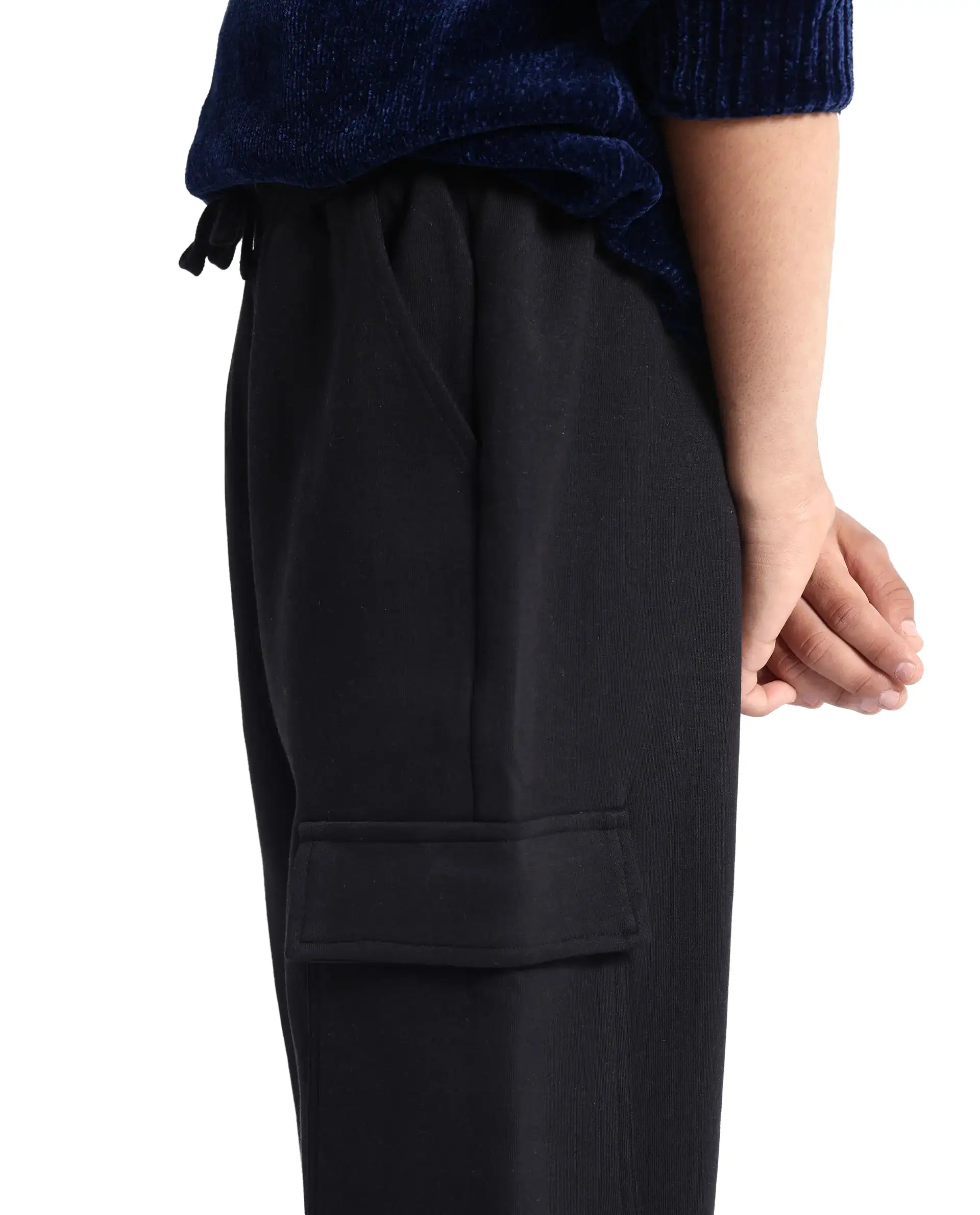 Rare Ones Kids Baro Black Cotton Poly Solid Trackpant