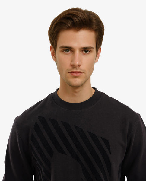 Rare Rabbit Men's Baron Black Plain Regular Fit Full Sleeve Crew Neck