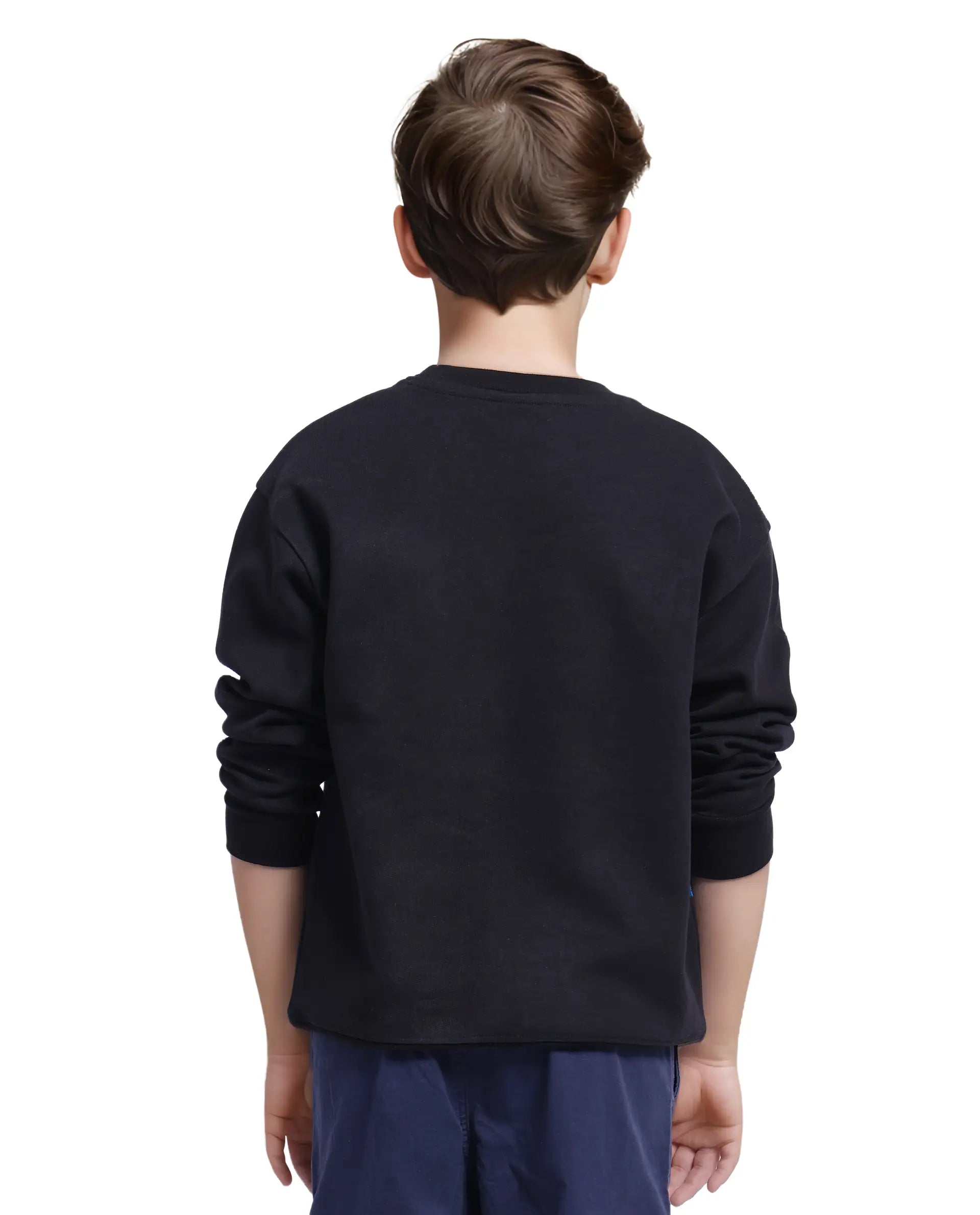 Rare Ones Kids Baros Black Cotton Full Sleeve Crew Neck Flock Print Sweatshirt
