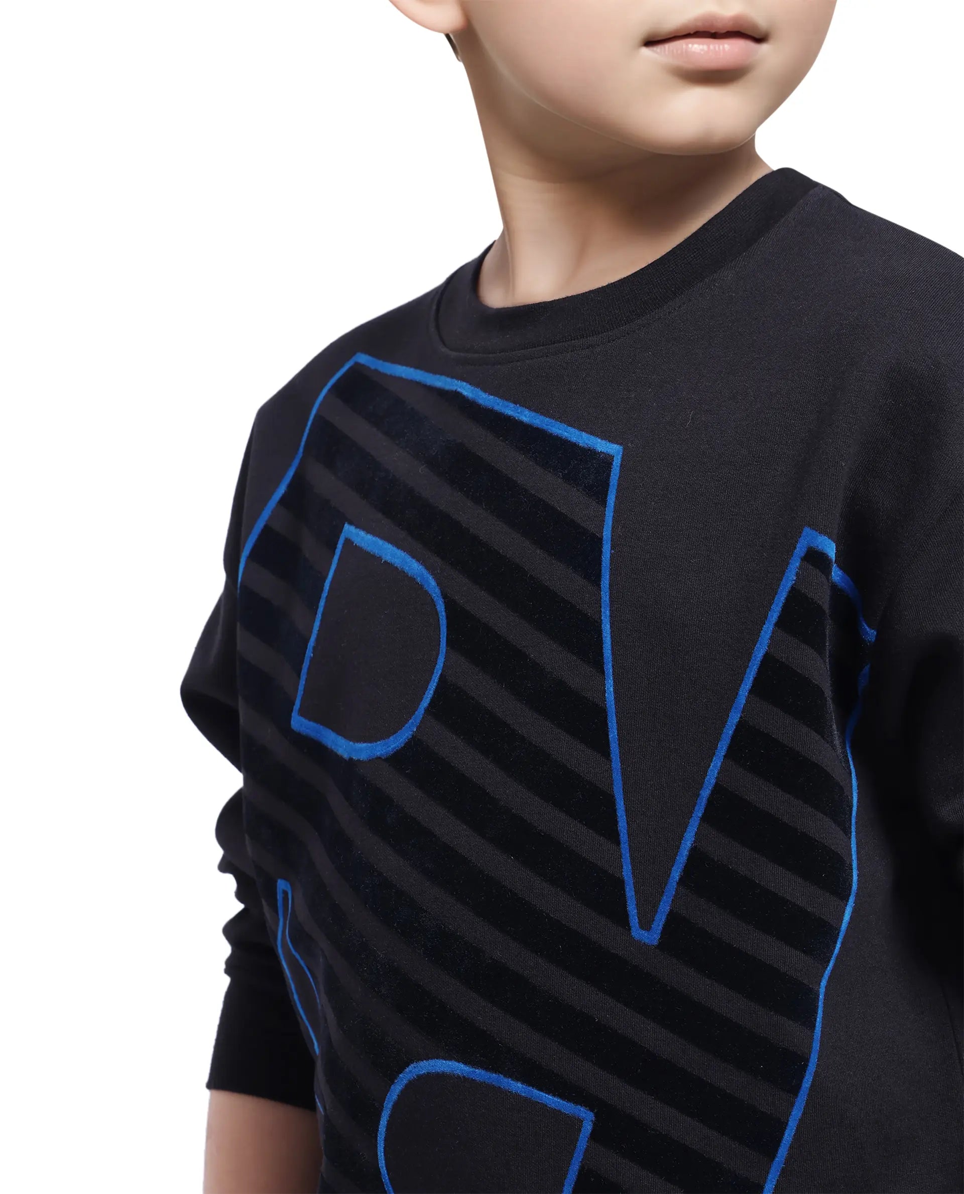 Rare Ones Kids Baros Black Cotton Full Sleeve Crew Neck Flock Print Sweatshirt