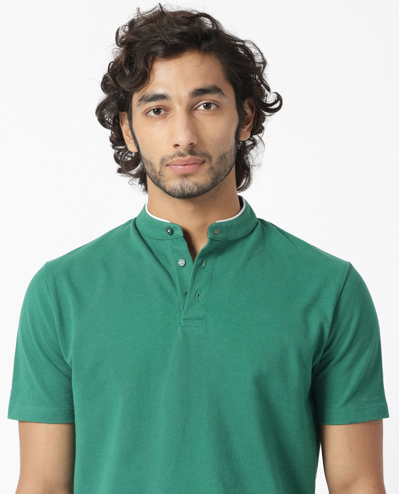 RARE RABBIT MEN'S BARRIE DARK GREEN POLO COTTON FABRIC SHORT SLEEVES COLLARED NECK SLIM FIT