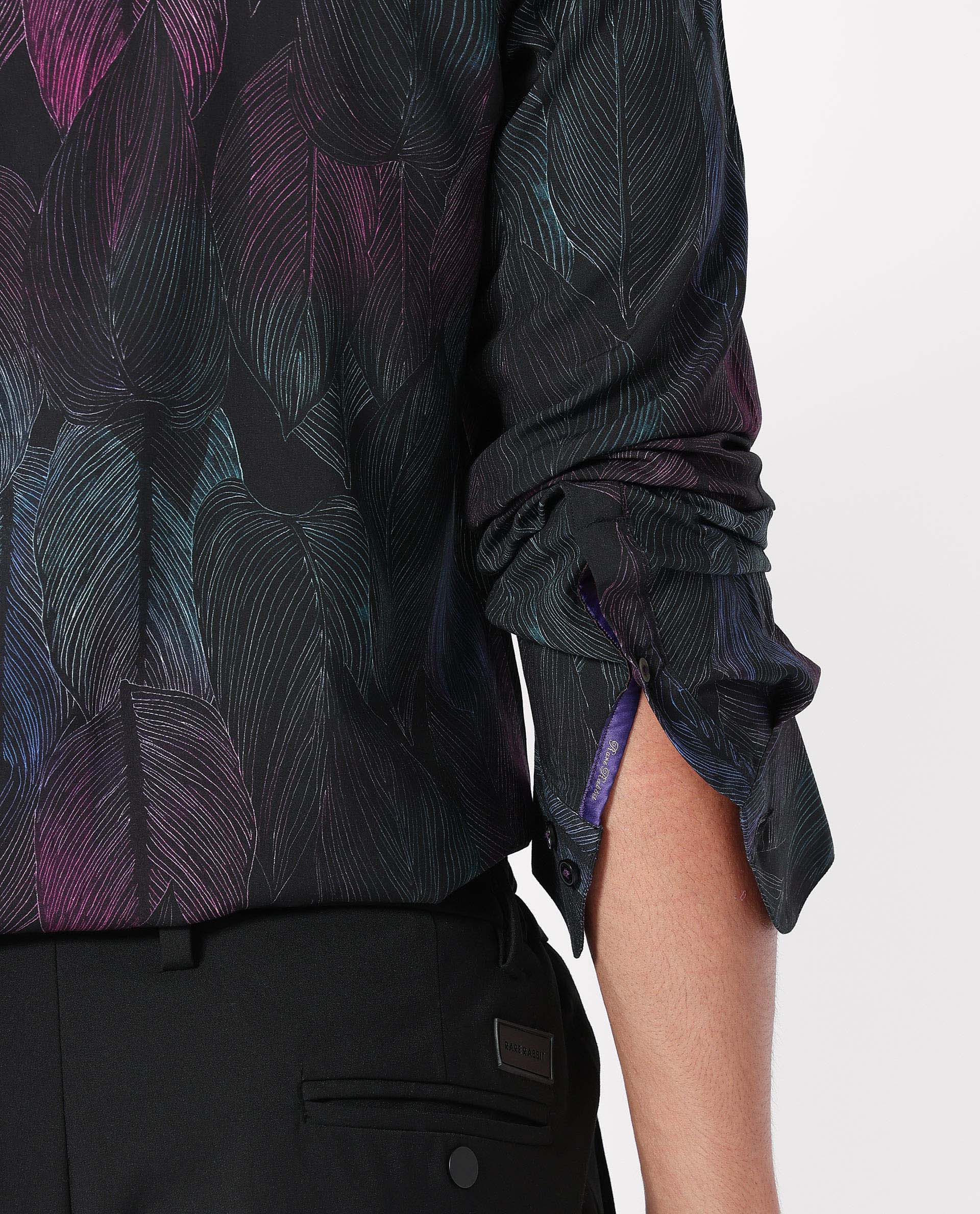 Rare Rabbit Men's Bartlets Black Viscose Fabric Tropical Print Full Sleeves Shirt