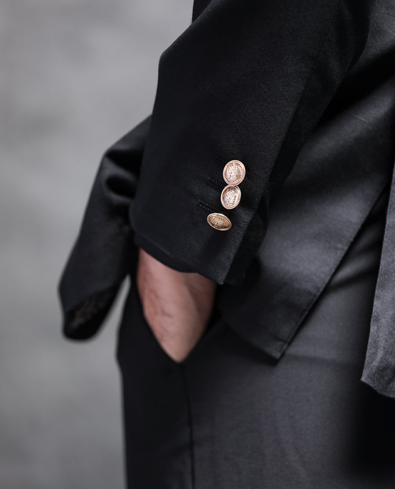 Rare Rabbit Men's Barton Black Polyester Viscose Fabric Notch Lapel Single Breasted Tailored Fit Solid Blazer