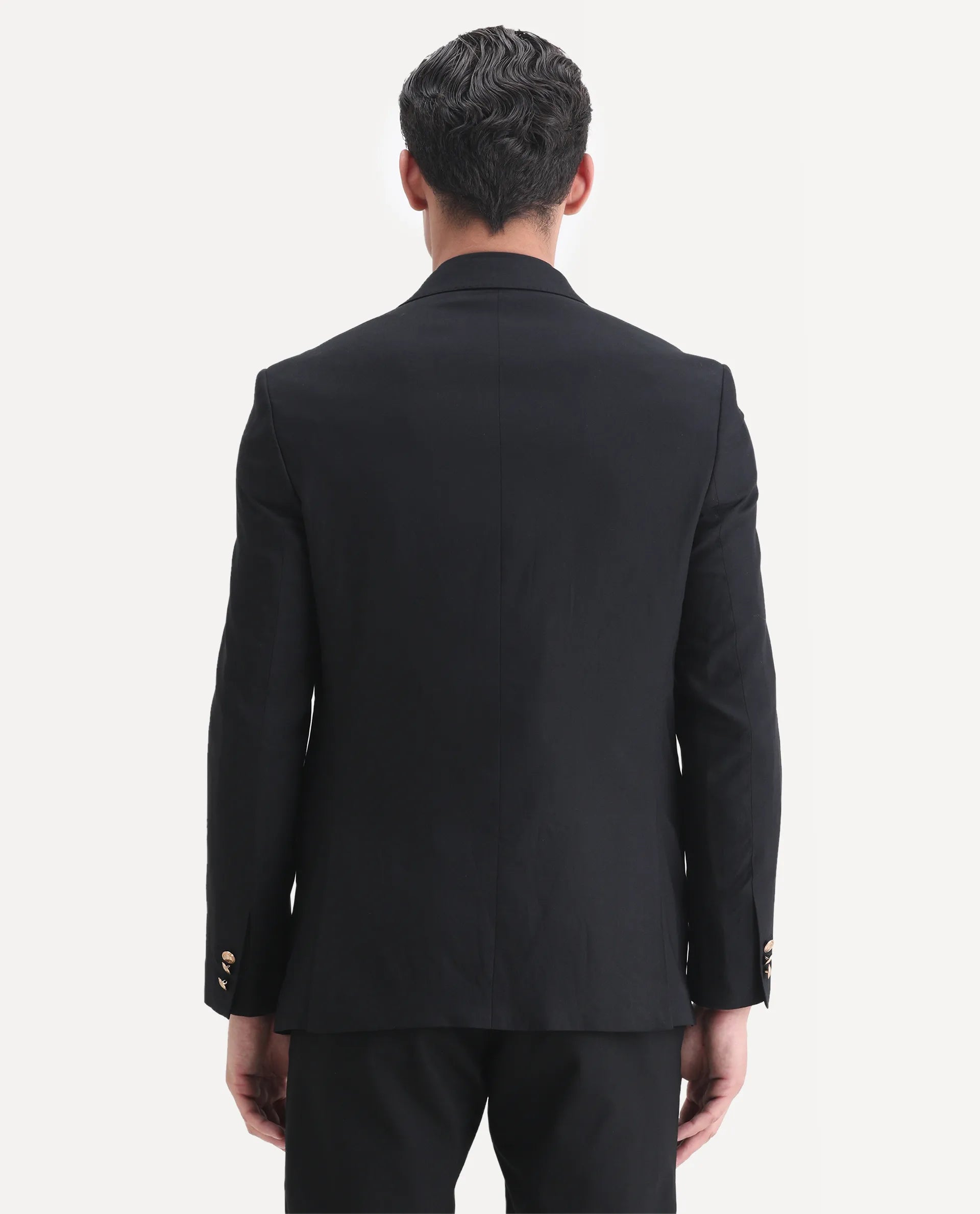 Rare Rabbit Men's Barton Black Polyester Plain Tailored Fit Full Sleeve Lapel Neck Blazer
