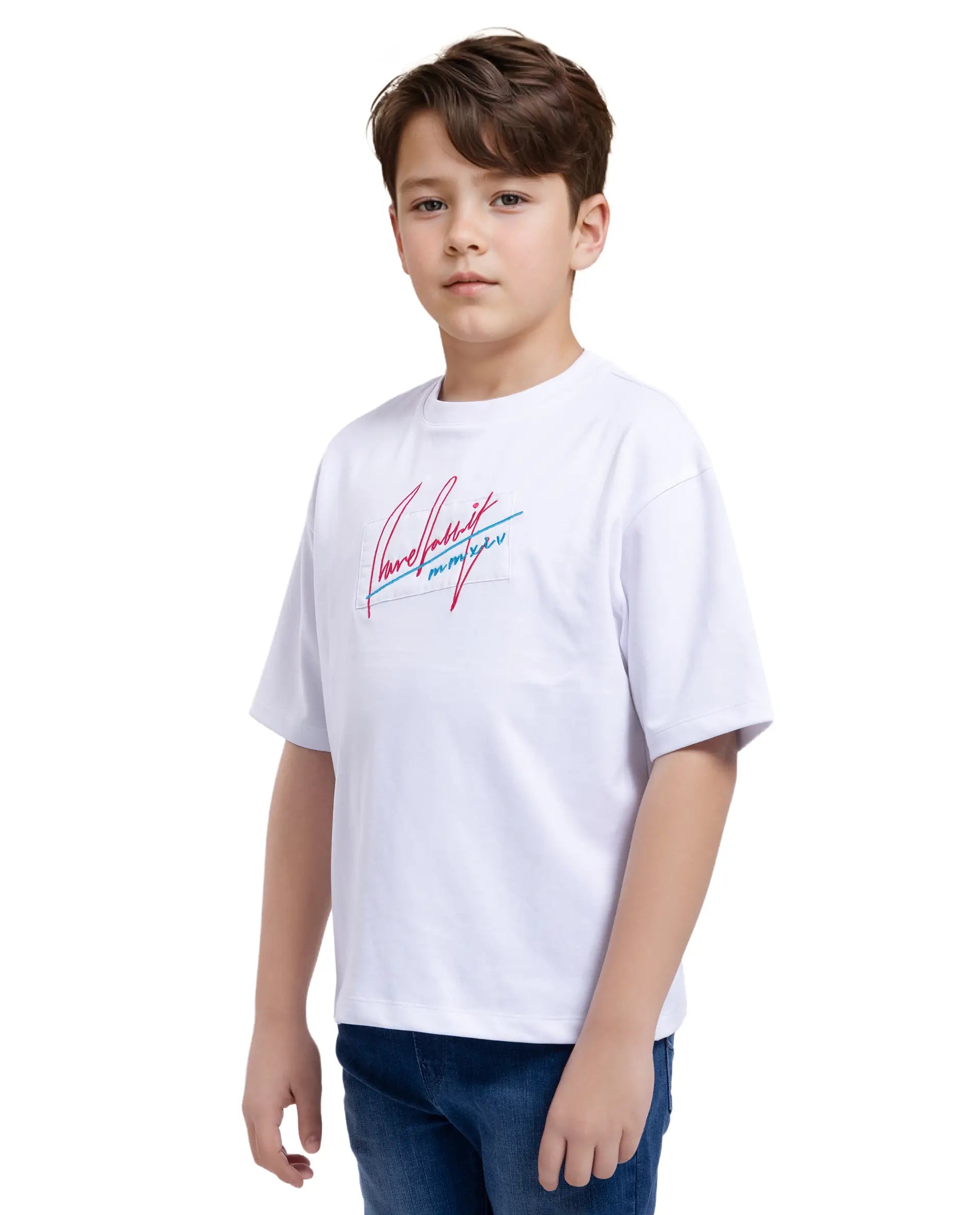Rare Ones Kids Bart White Cotton Poly Short Sleeve Crew Neck Embroidered T-Shirt