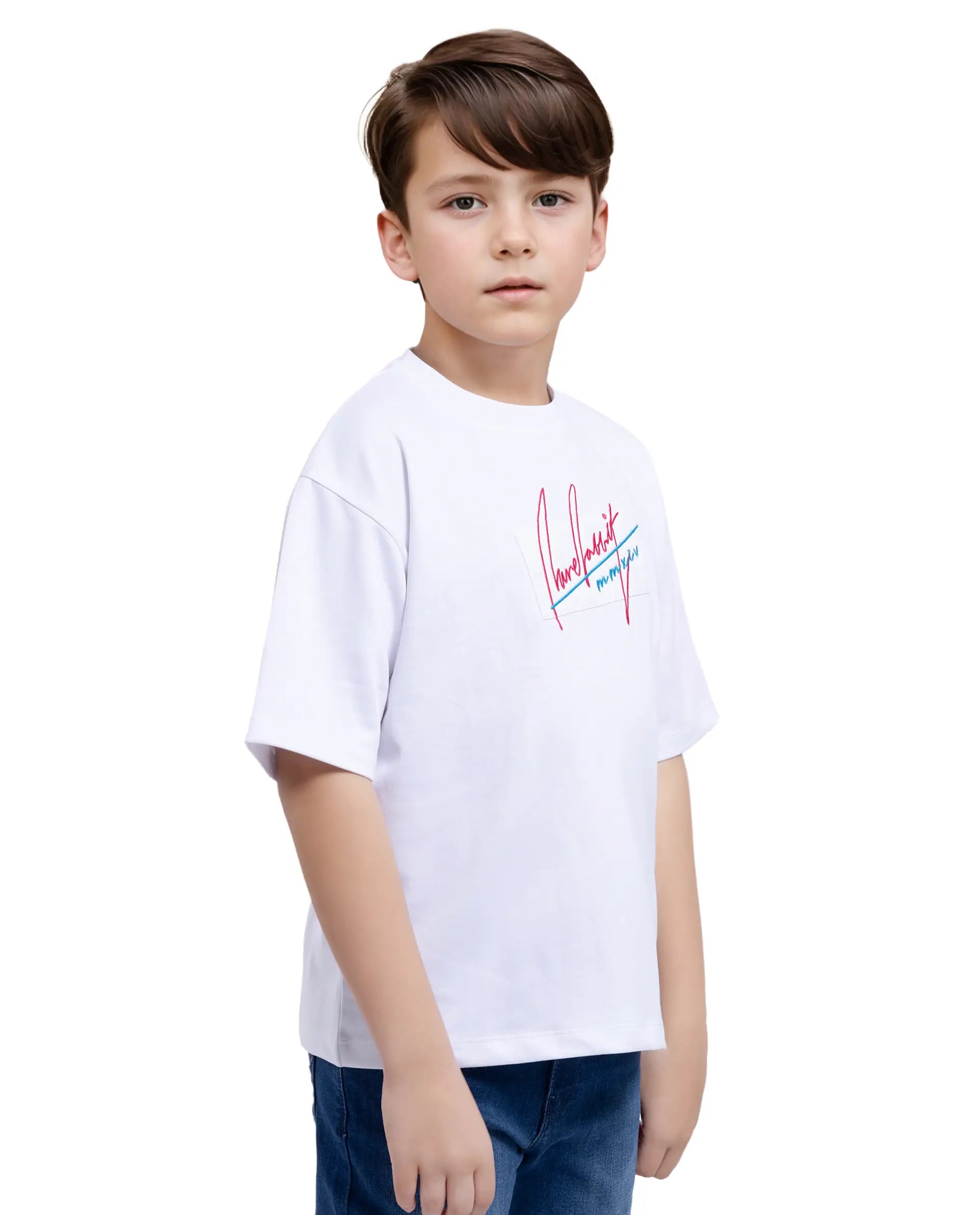 Rare Ones Kids Bart White Cotton Poly Short Sleeve Crew Neck Embroidered T-Shirt