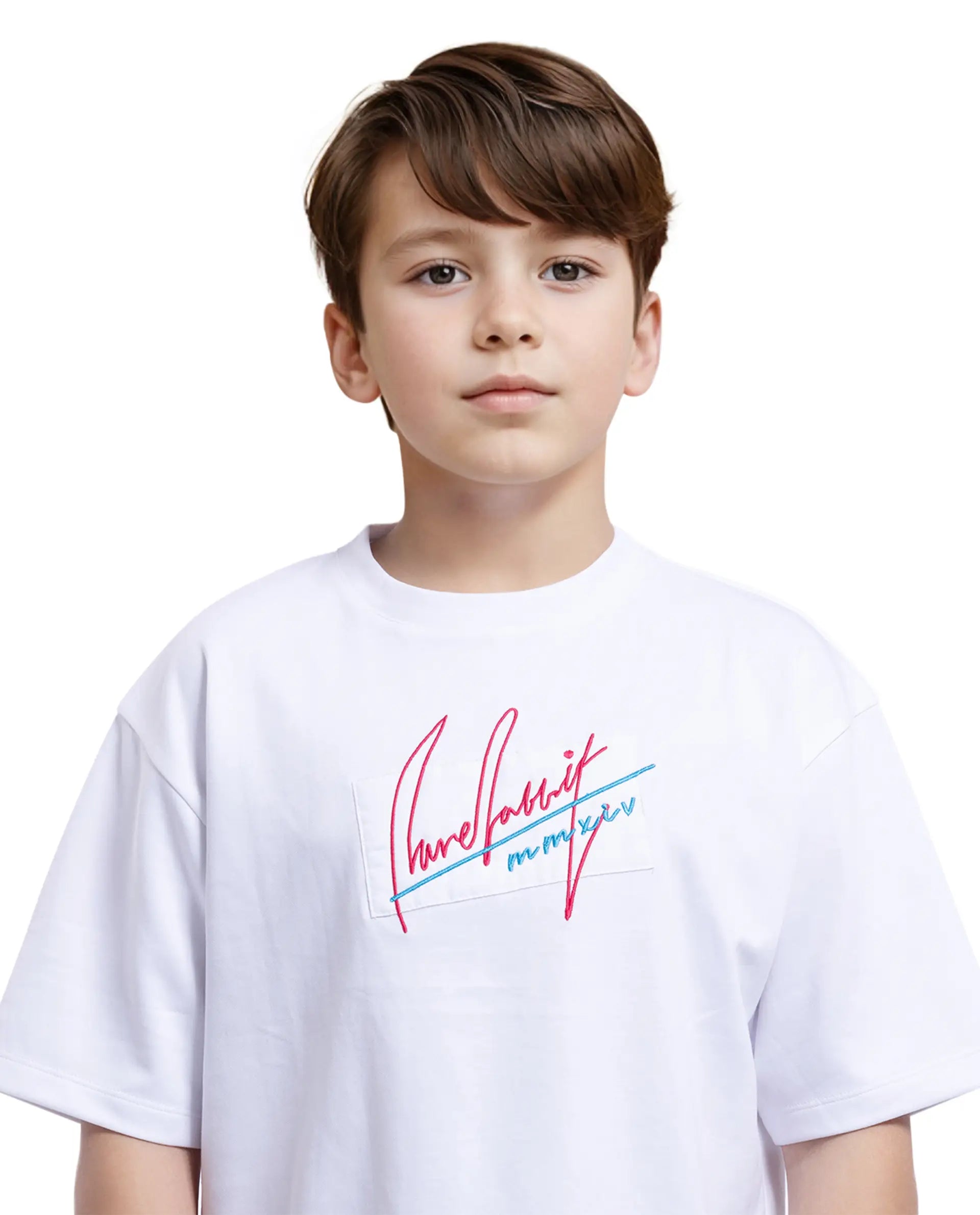 Rare Ones Kids Bart White Cotton Poly Short Sleeve Crew Neck Embroidered T-Shirt