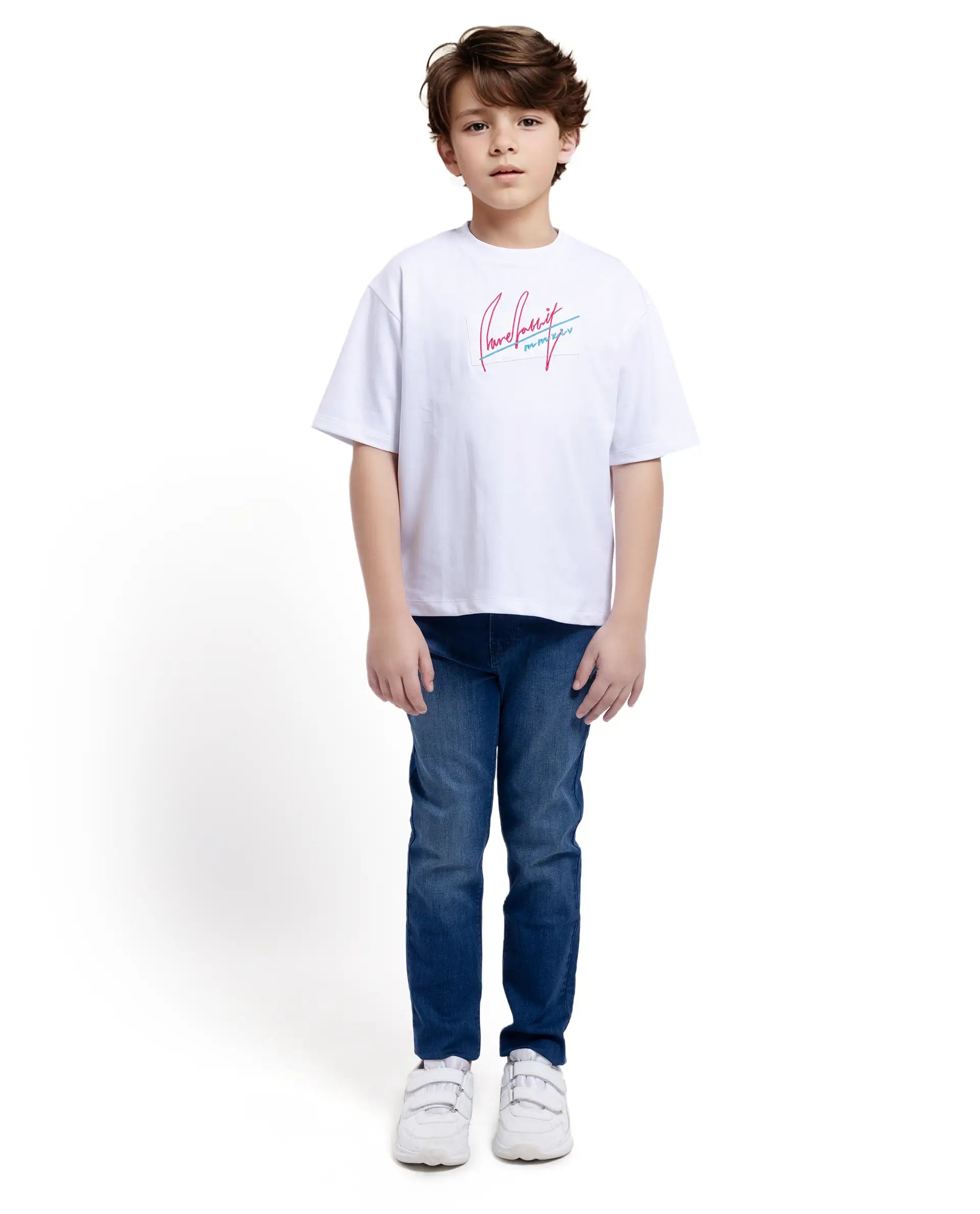 Rare Ones Kids Bart White Cotton Poly Short Sleeve Crew Neck Embroidered T-Shirt