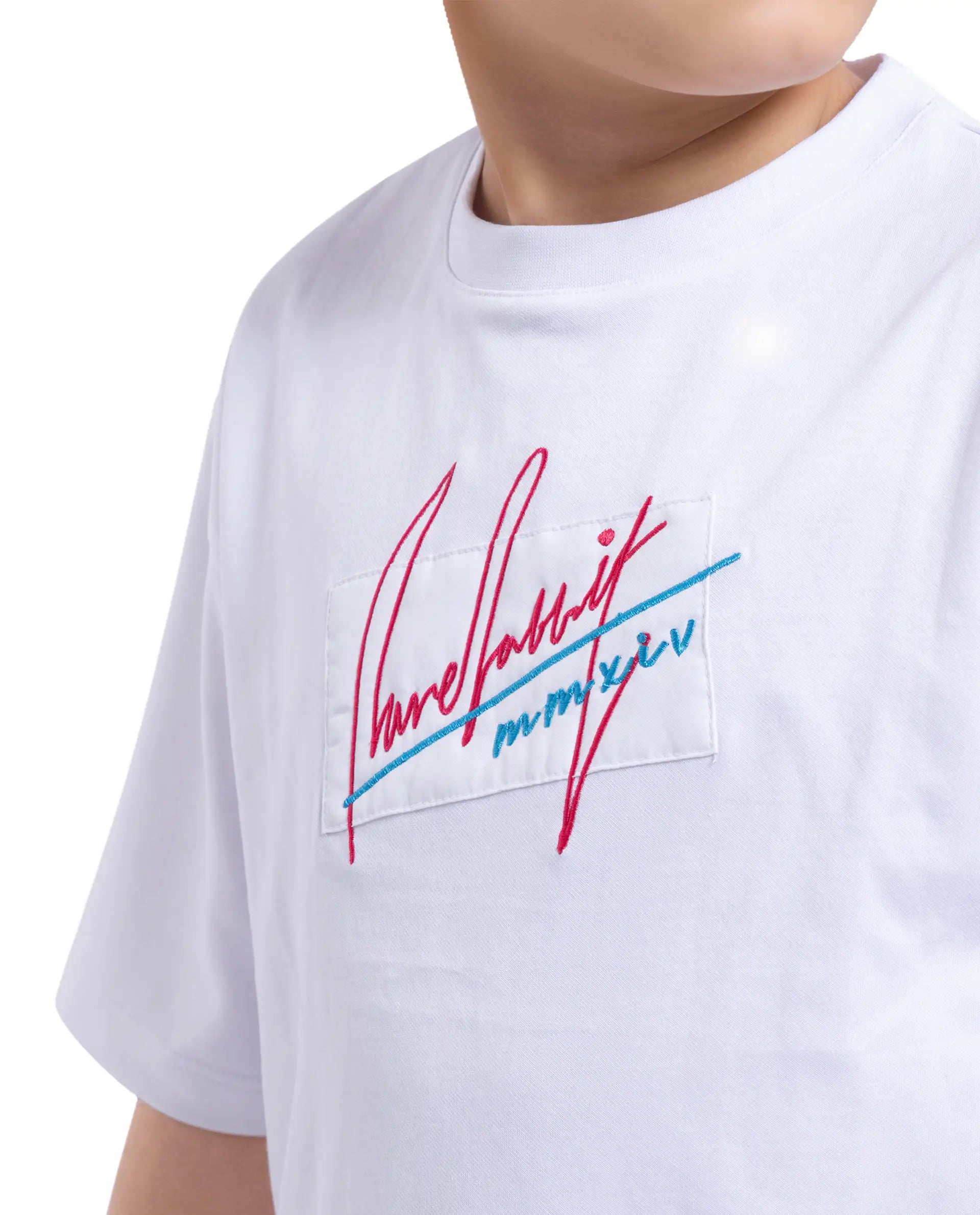 Rare Ones Kids Bart White Cotton Poly Short Sleeve Crew Neck Embroidered T-Shirt