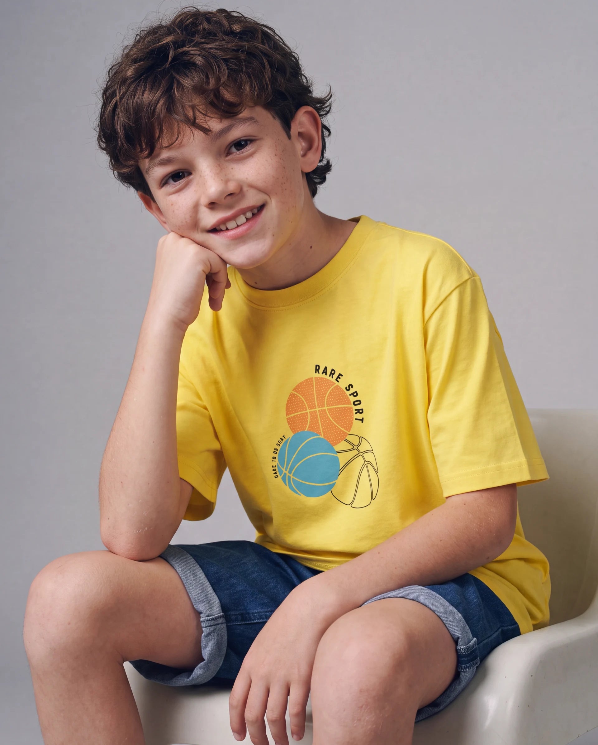 Rare Ones Kids Bask Yellow Cotton Blend Fabric Pull-On Closure Regular Fit Graphic Print T-Shirt