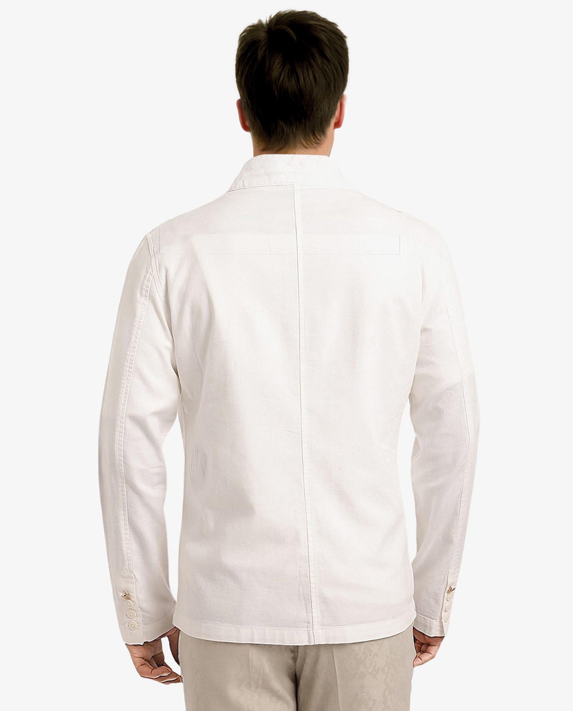 Rare Rabbit Men's Bastein Off White Cotton Fabric Full Sleeves Mandarin Collar Plain Relaxed Fit Jacket