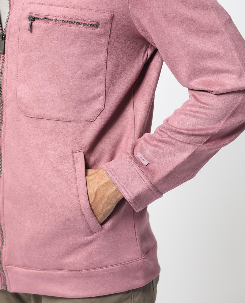 Rare Rabbit Men's Bax Dusky Pink Plain Suede Stretch Jacket