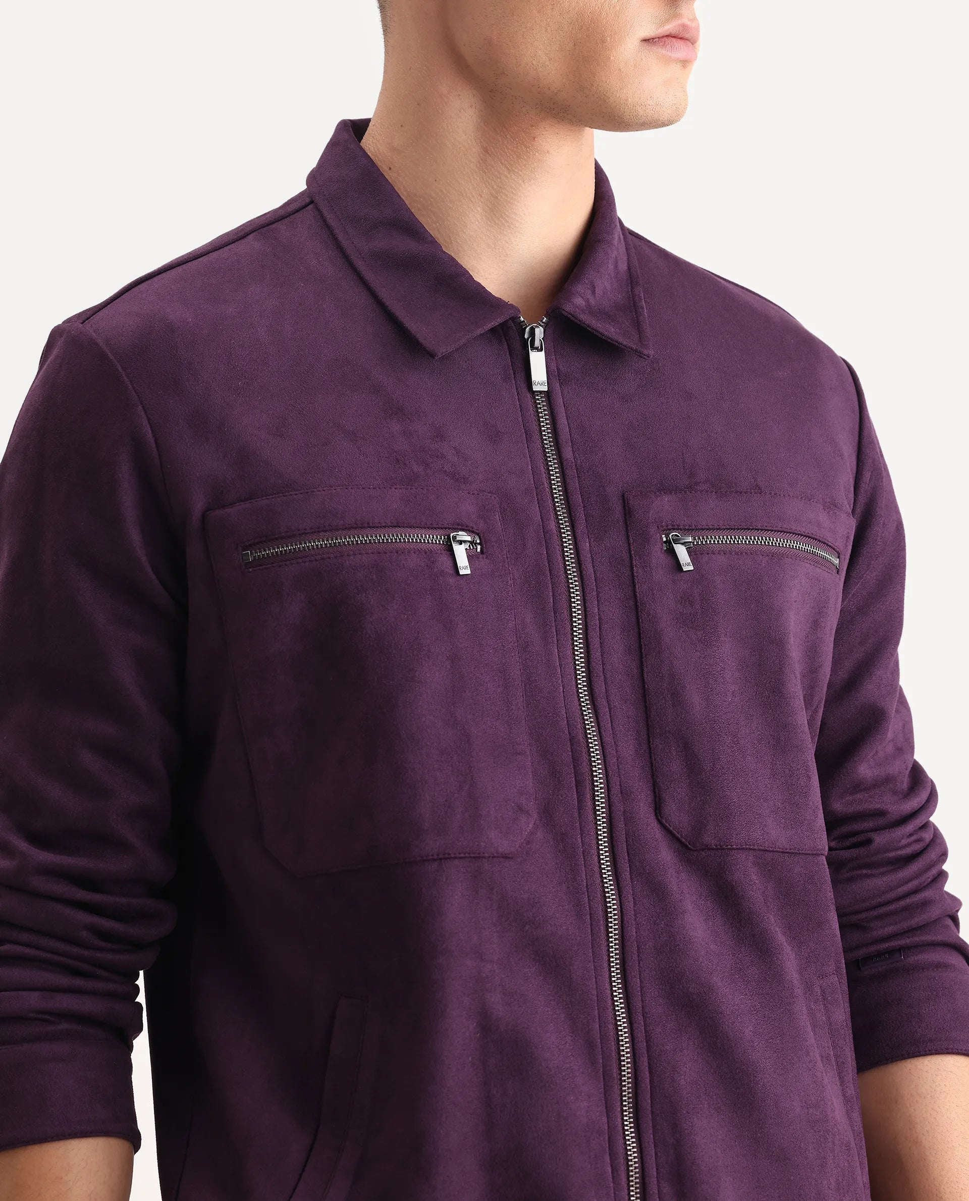 Rare Rabbit Men's Bax-25 Purple Polyester Blend Plain Relaxed Fit Full Sleeve Spread Collar Jacket