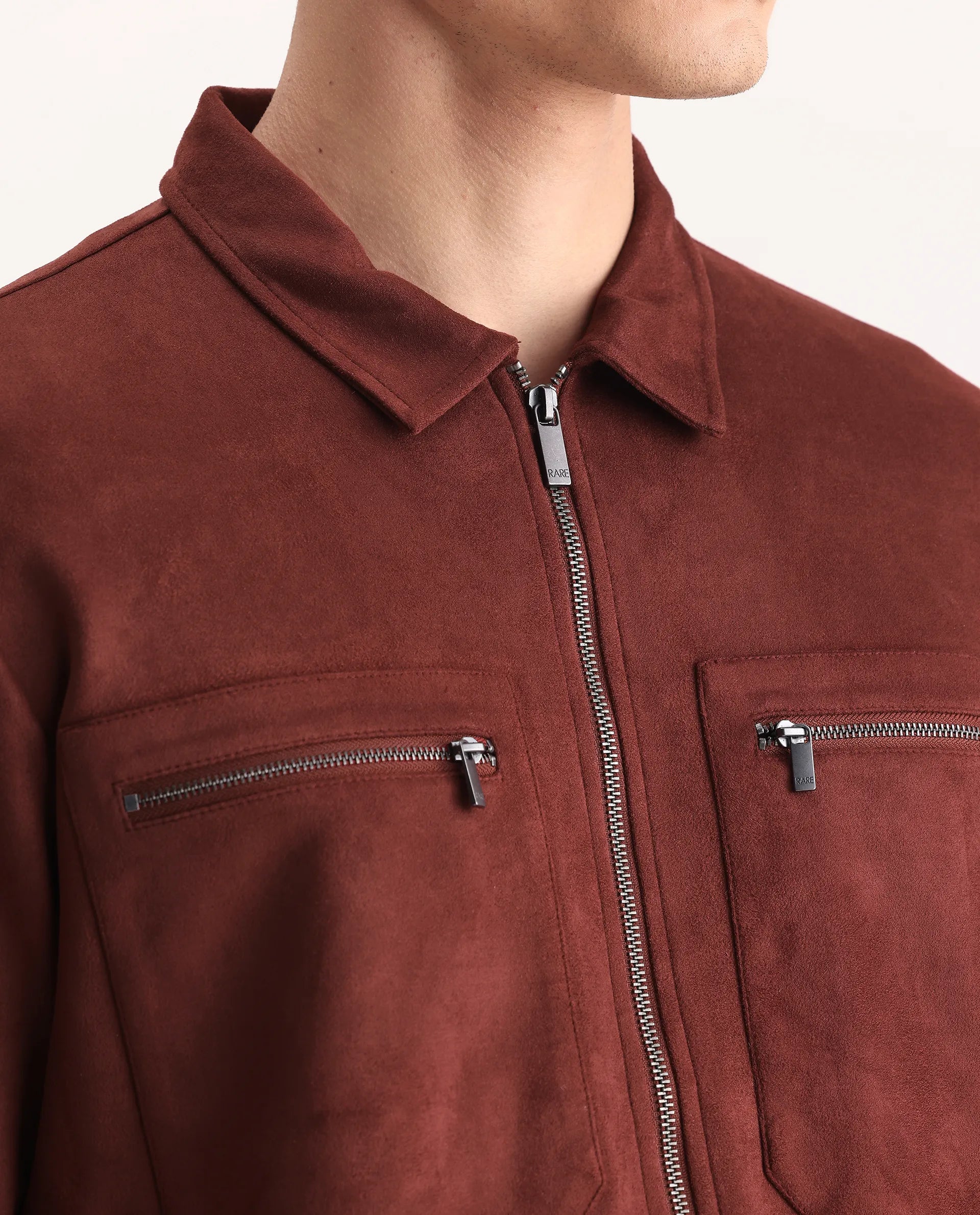 Rare Rabbit Men's Bax-25 Rust Polyester Blend Plain Relaxed Fit Full Sleeve Spread Collar Jacket