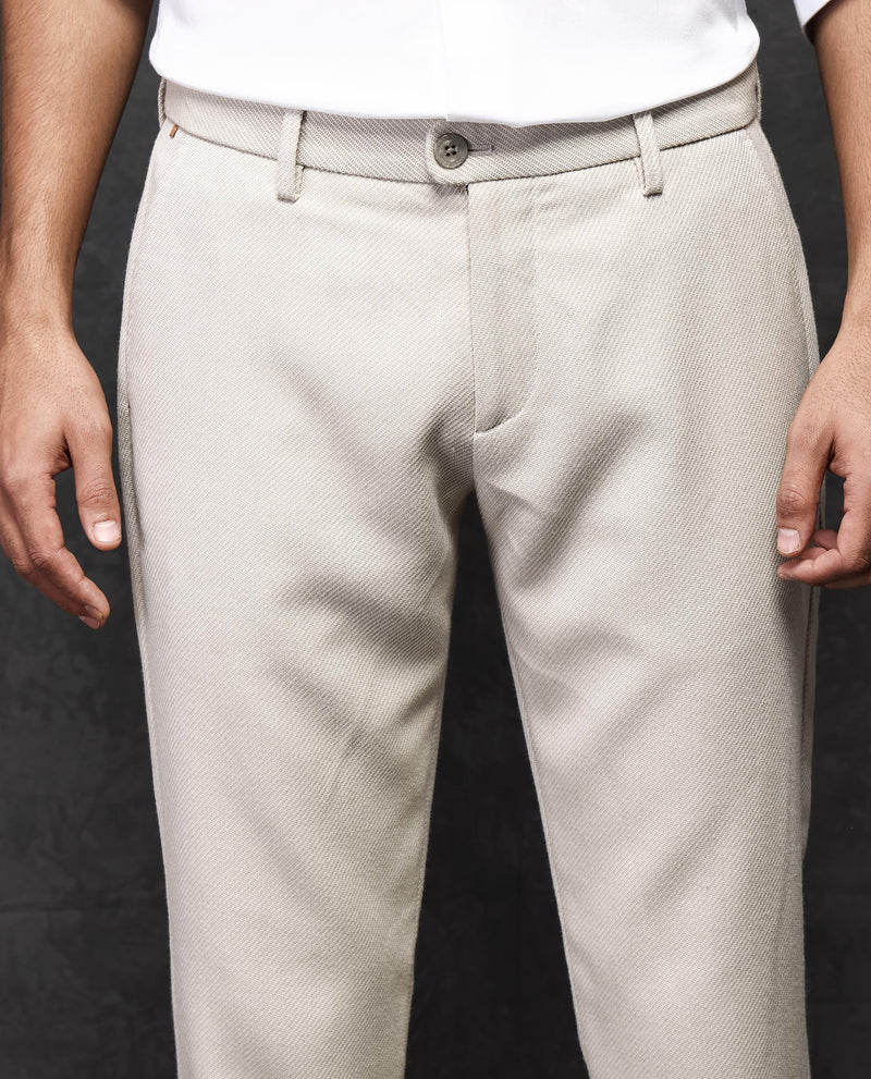 Rare Rabbit Men's Baxie Beige Solid Mid-Rise Regular Fit Trouser