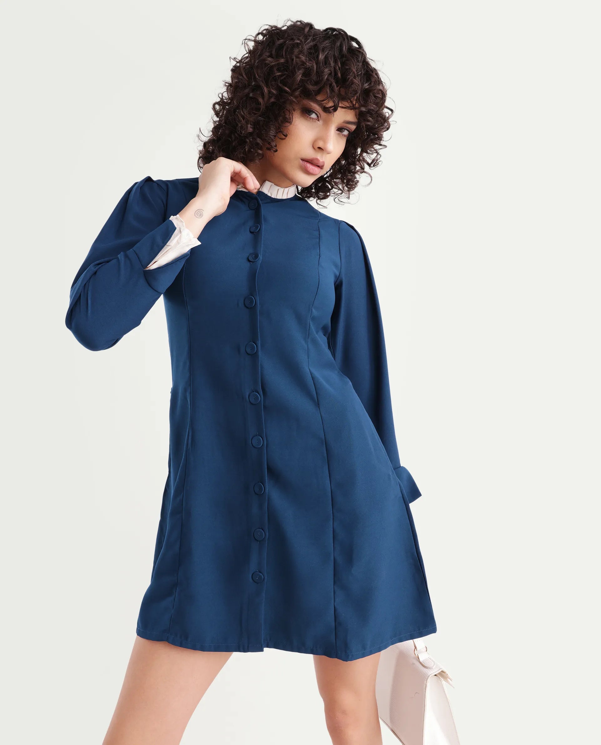 Rareism Women's Bayburt Teal Satin Sweetheart Neck Plain Knee Length Straight Fit Dress