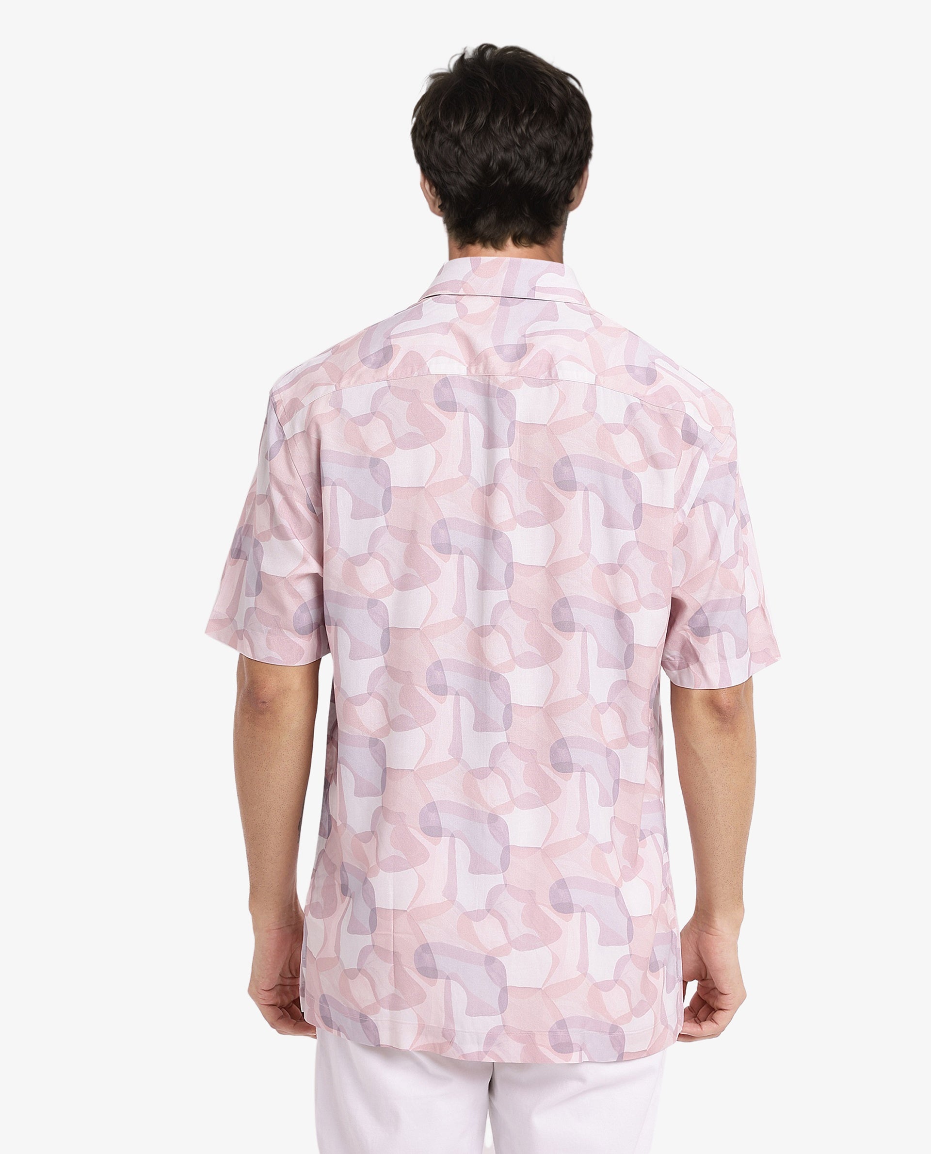 Rare Rabbit Men's Baykal Light Brown Viscose Fabric Abstract Print Half Sleeves Shirt