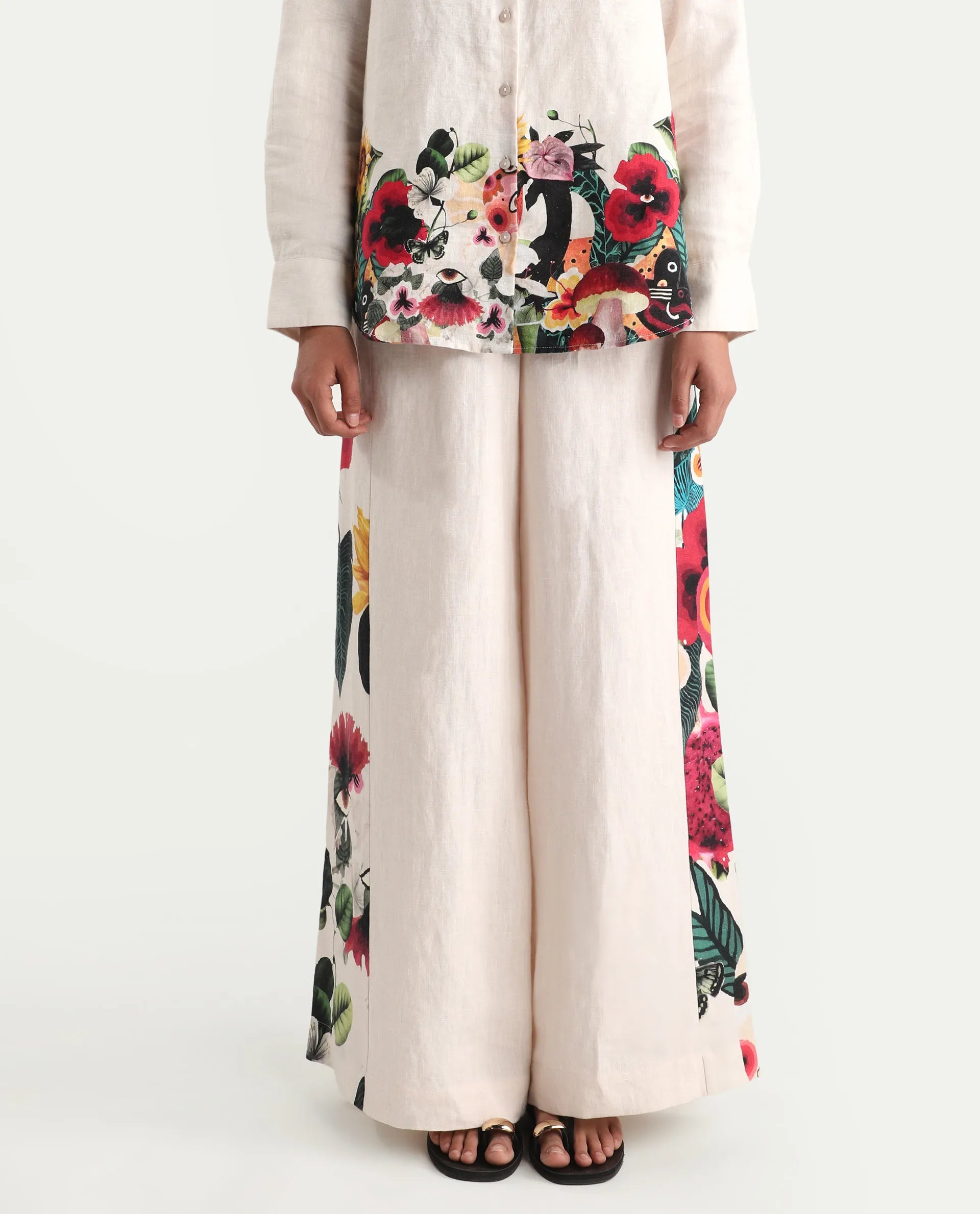 Rareism Women's Bazper-B Off White 100% Linen Wide Leg Plain Trouser