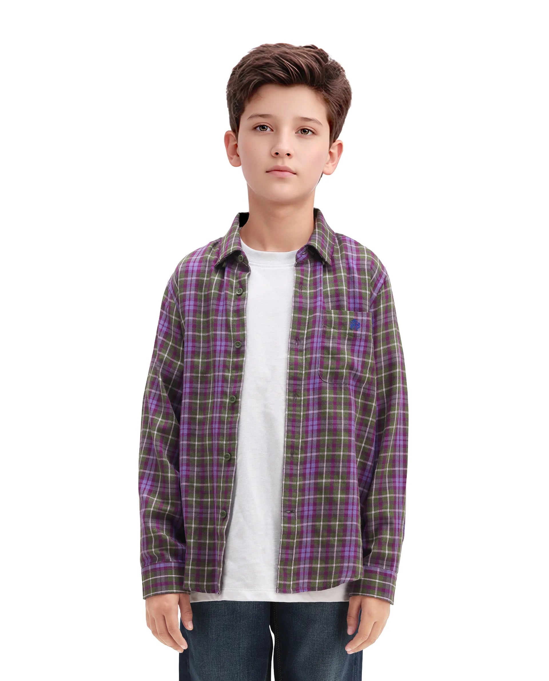 Rare Ones Kids Beke Purple Cotton Checked Button Closure Regular Fit Shirt