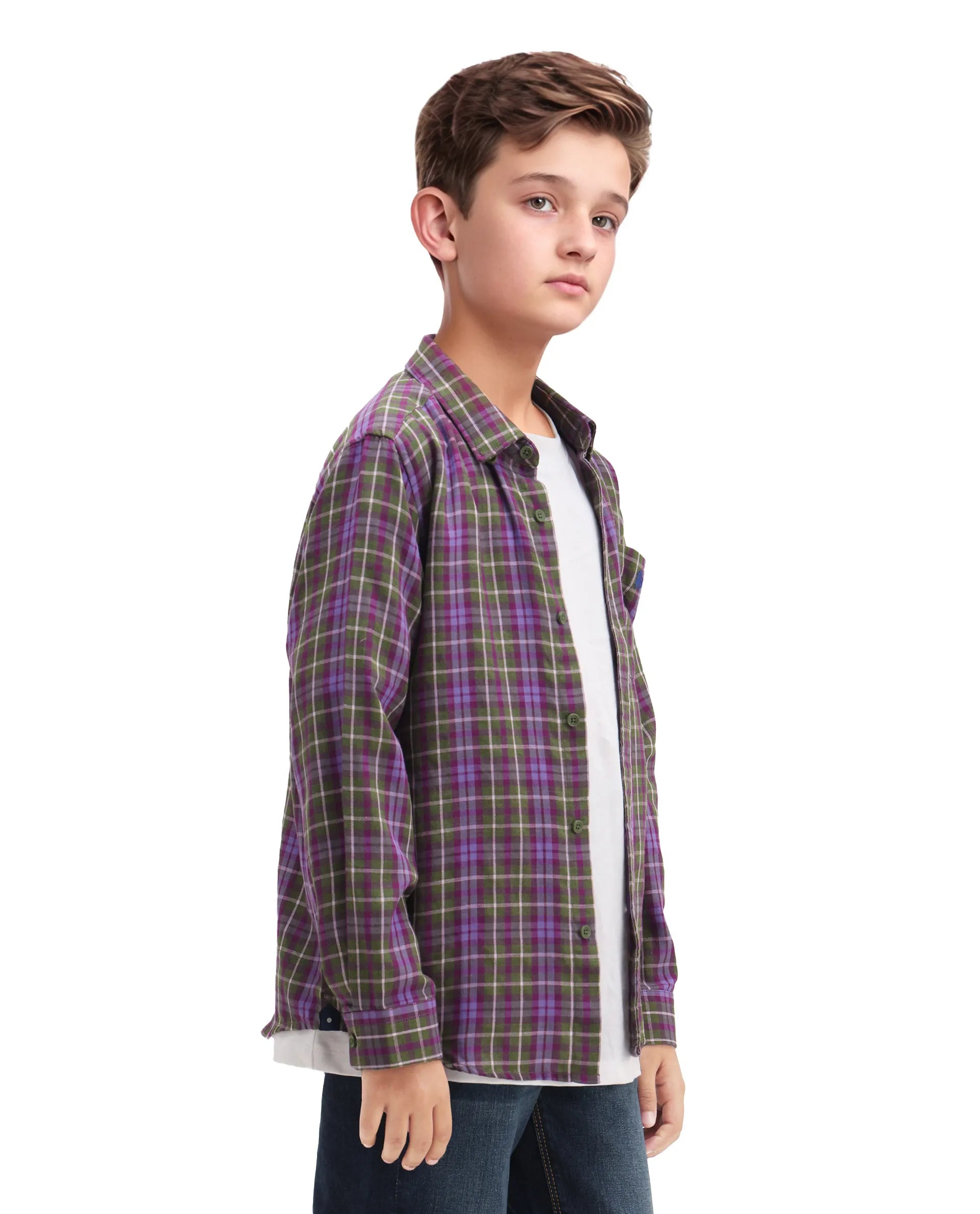 Rare Ones Kids Beke Purple Cotton Checked Button Closure Regular Fit Shirt