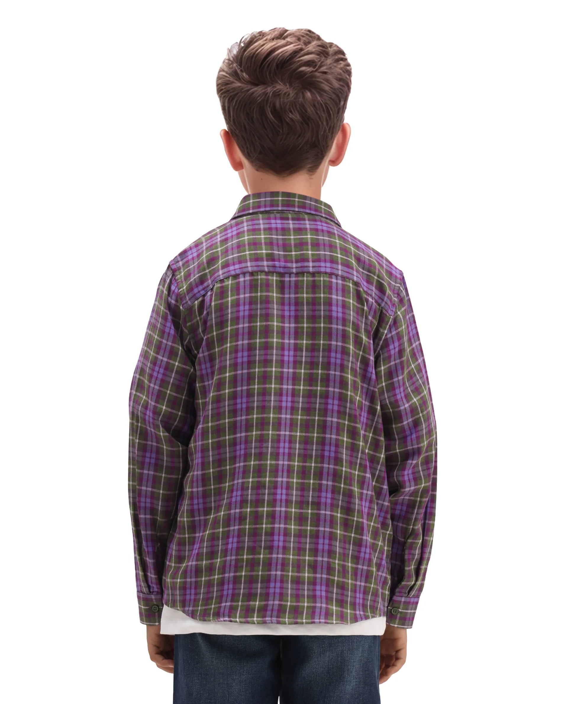 Rare Ones Kids Beke Purple Cotton Checked Button Closure Regular Fit Shirt