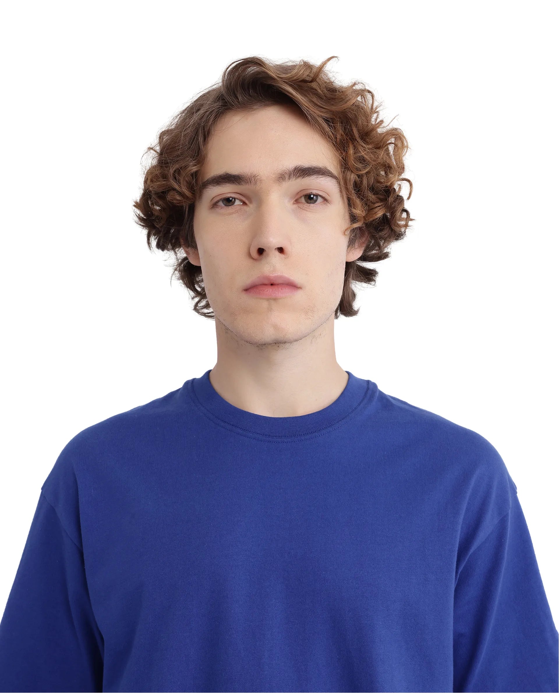 Rare Rabbit Men Belet Blue Cotton Fabric Short Sleeve Crew Neck Oversized Fit HD Backprint with Label Details T-Shirt