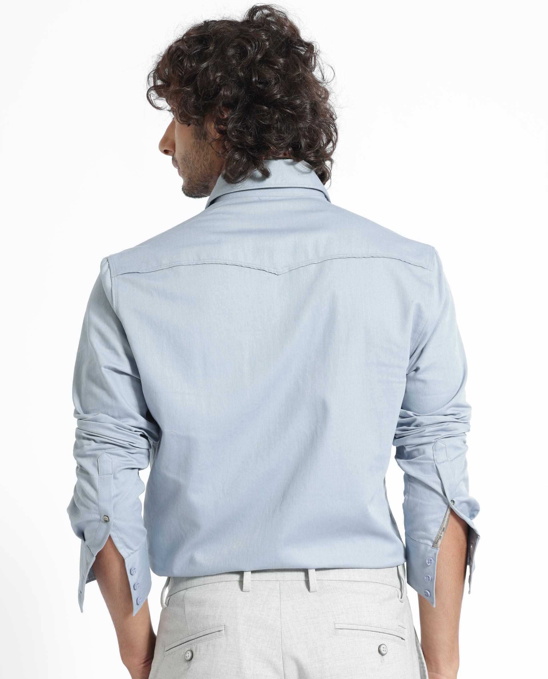 Rare Rabbit Men's Belia Dusky Blue Cotton Fabric Full Sleeves Solid Shirt