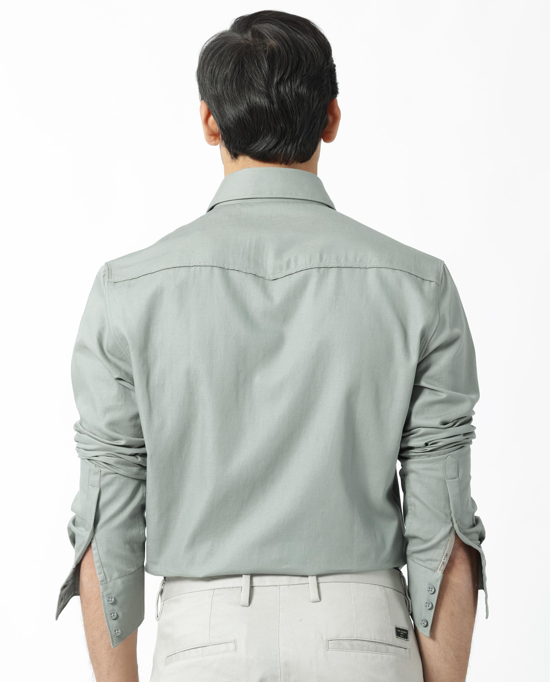 Rare Rabbit Men's Belia Dusky Green Cotton Fabric Full Sleeves Solid Shirt