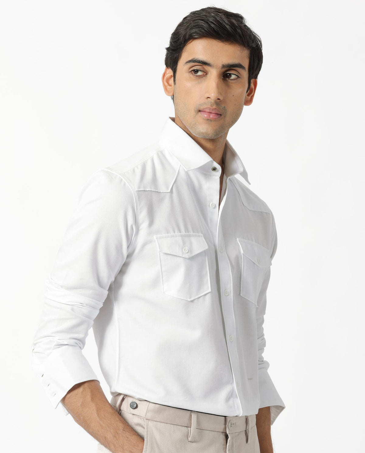 Rare Rabbit Men's Belia White Cotton Fabric Full Sleeves Solid Shirt