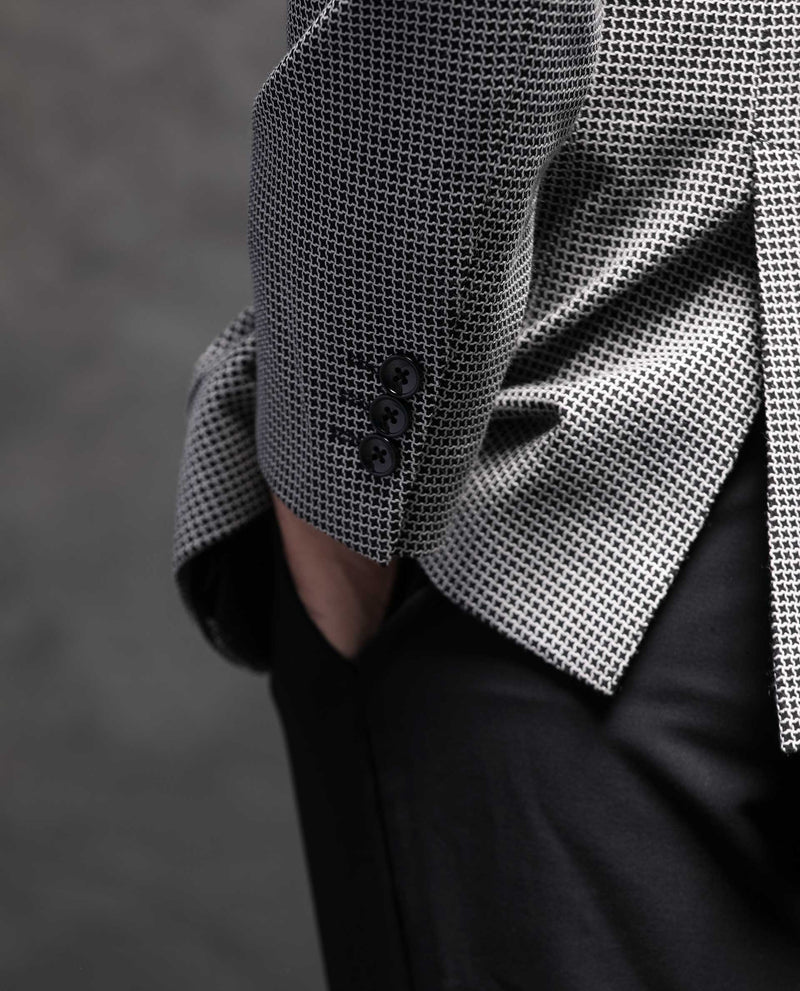 Rare Rabbit Men's Bellion Black Polyester Viscose Fabric Peak Lapel Single Breasted Tailored Fit Houndstooth Blazer