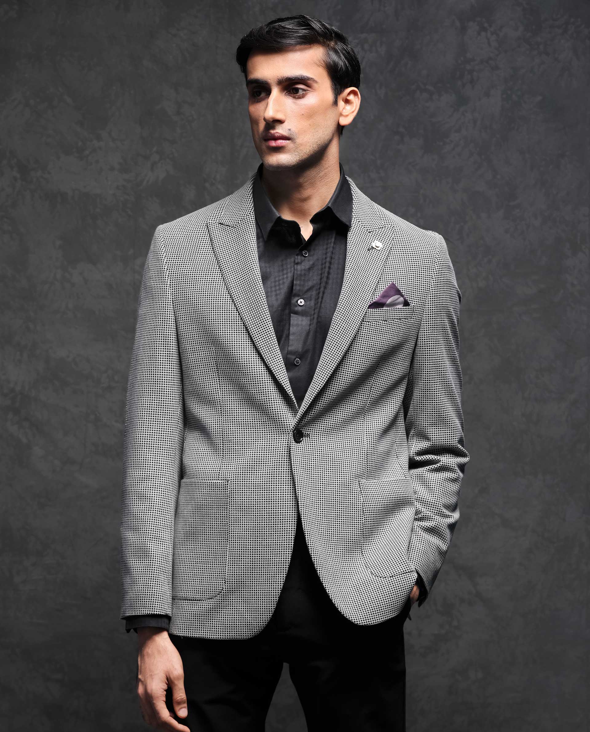 Rare Rabbit Men's Bellion Black Polyester Checked Print Tailored Fit F