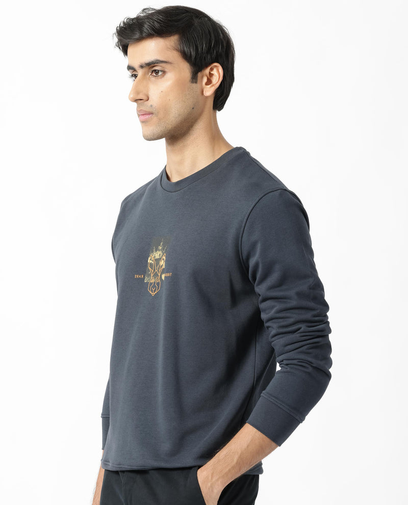 Rare Rabbit Men'S Belmontt Grey Sweatshirt Full Sleeves Solid